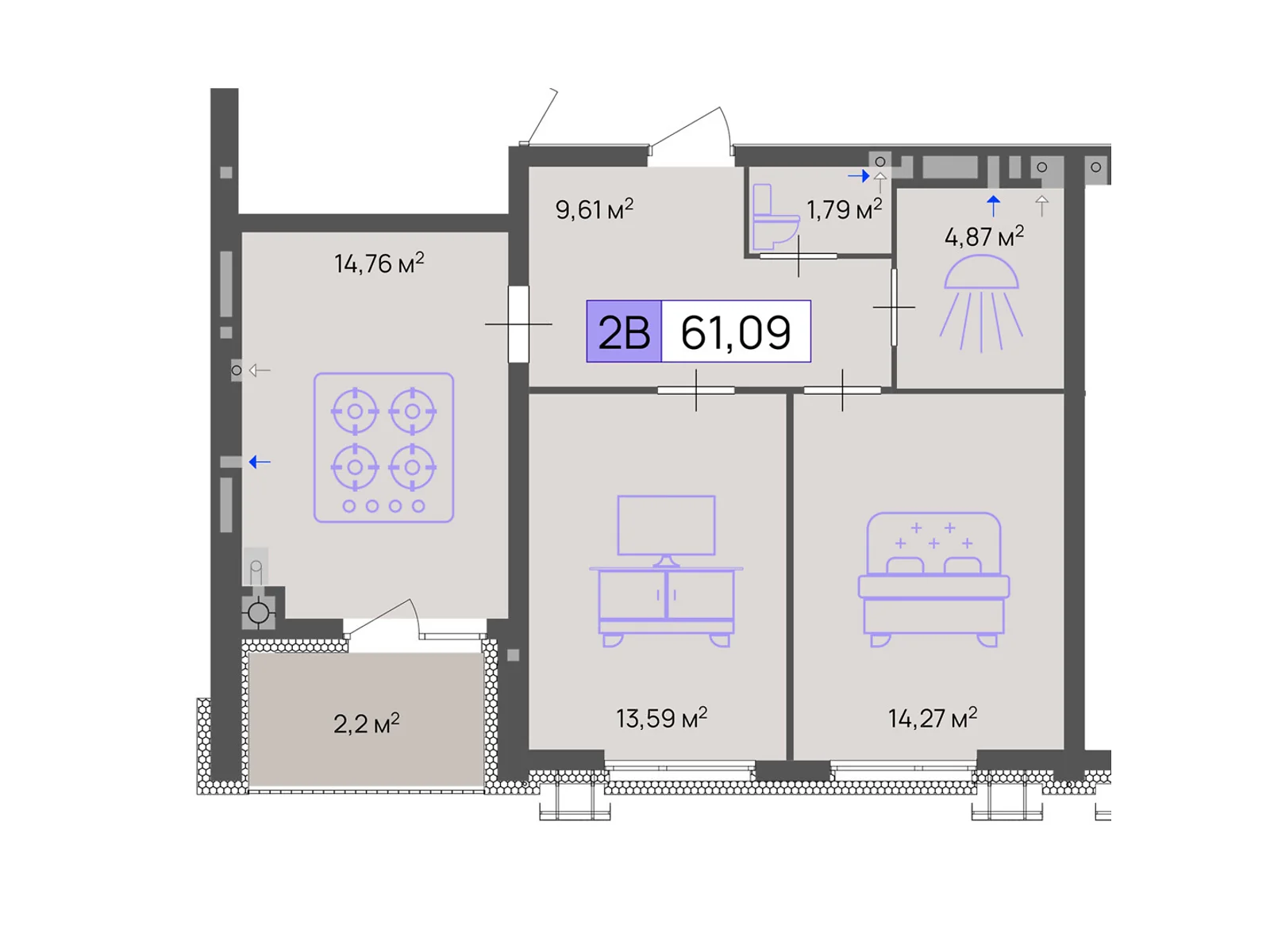 Продається 2-кімнатна квартира 61.09 кв. м у Черкасах, цена: 45818 $