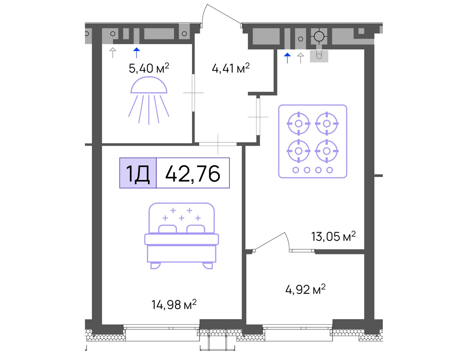 Продається 1-кімнатна квартира 42.76 кв. м у Черкасах, цена: 32070 $