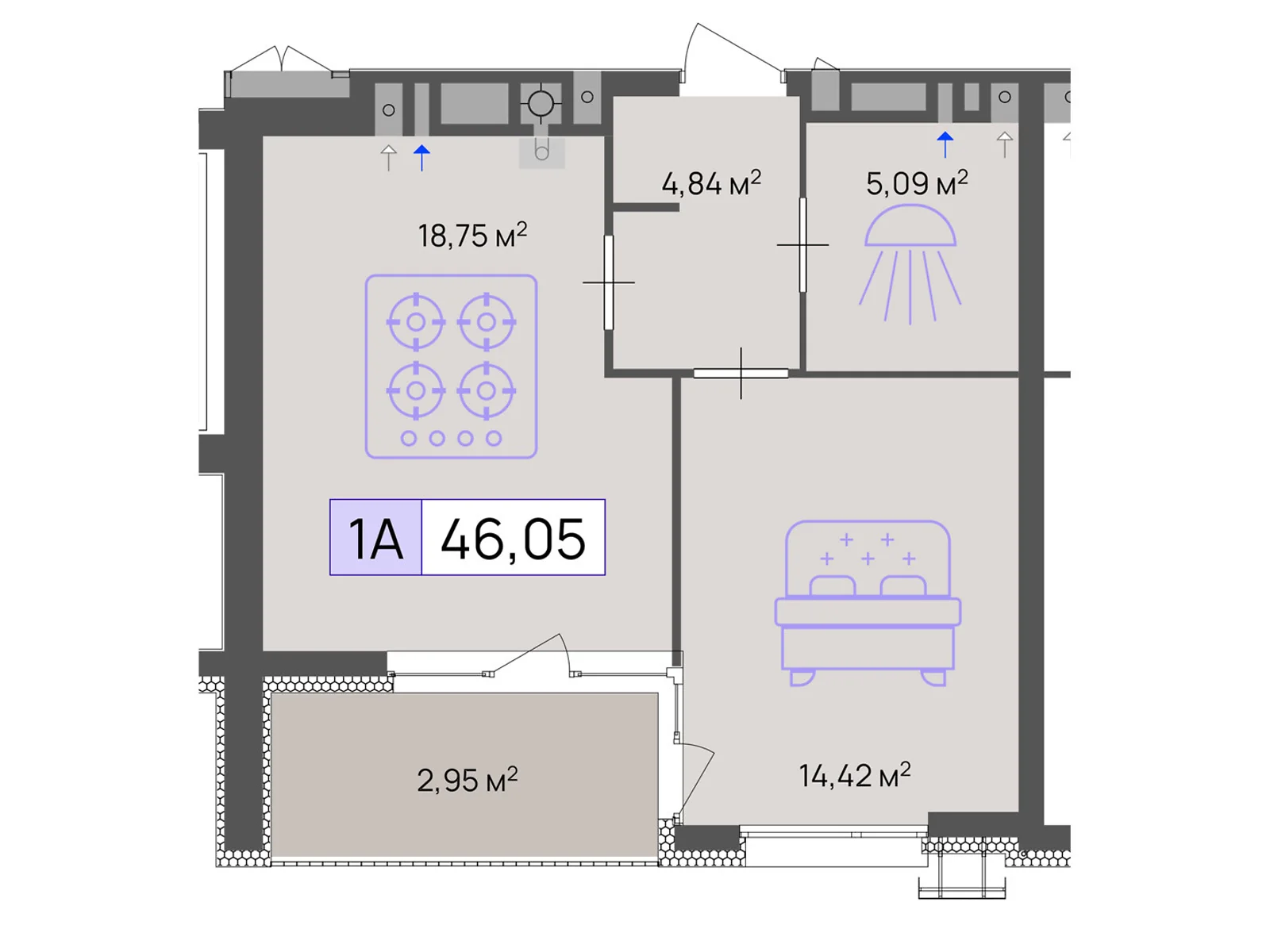 Продается 1-комнатная квартира 46.05 кв. м в Черкассах