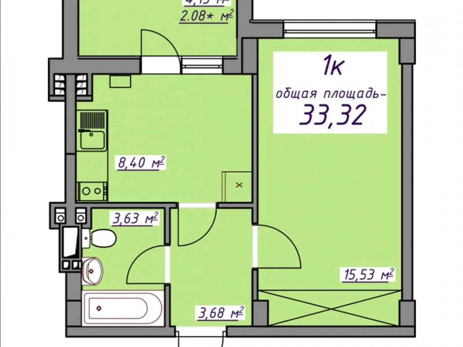 Продается 1-комнатная квартира 33.32 кв. м в Авангарде, ул. Европейская - фото 1