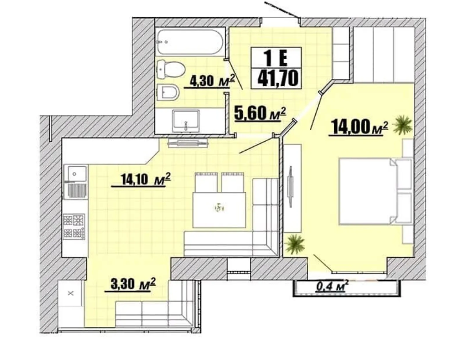 Продается 1-комнатная квартира 41.7 кв. м в Ивано-Франковске, цена: 30750 $ - фото 1