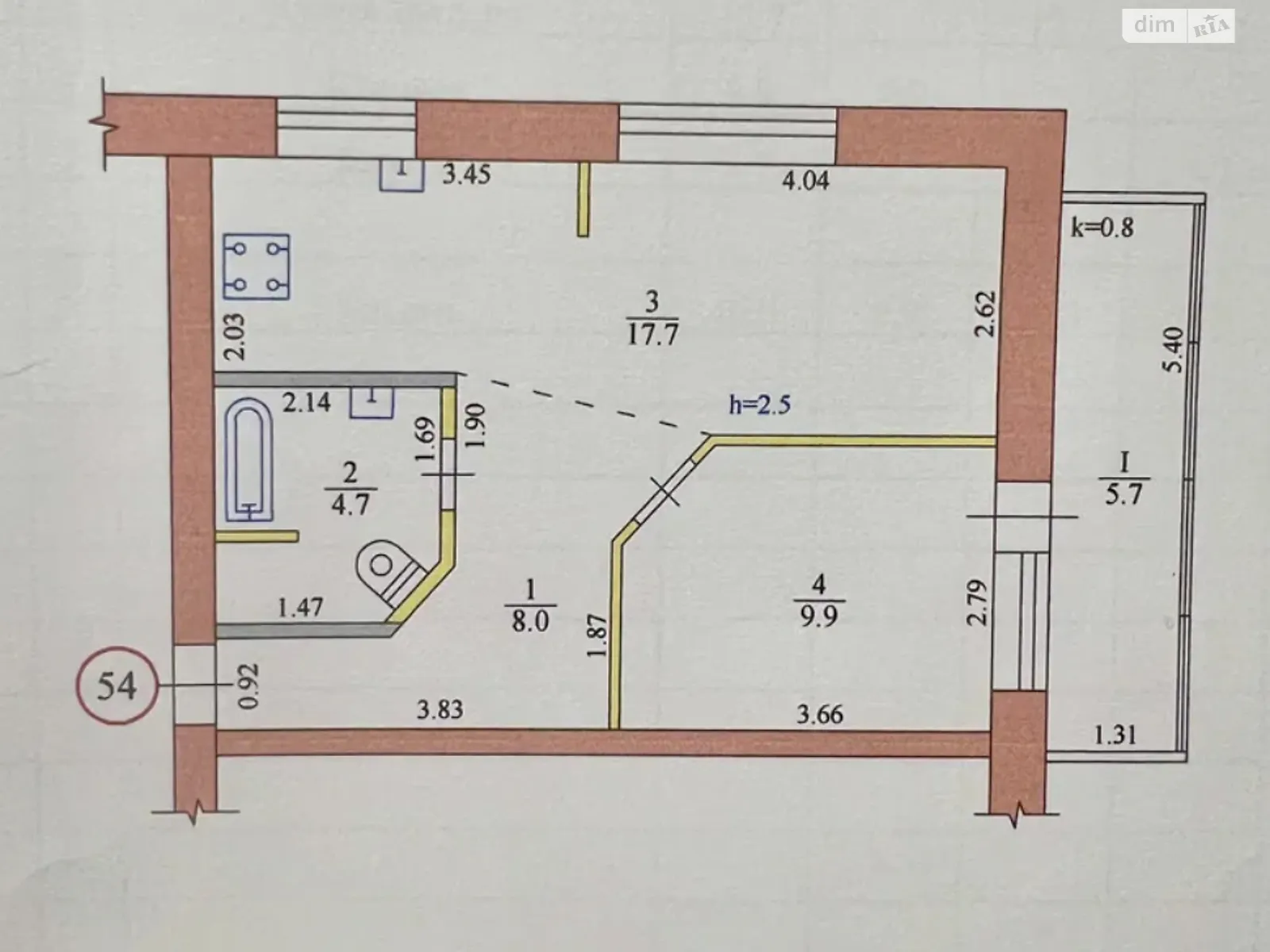 Продається 2-кімнатна квартира 46 кв. м у Дніпрі, вул. Дзвінка