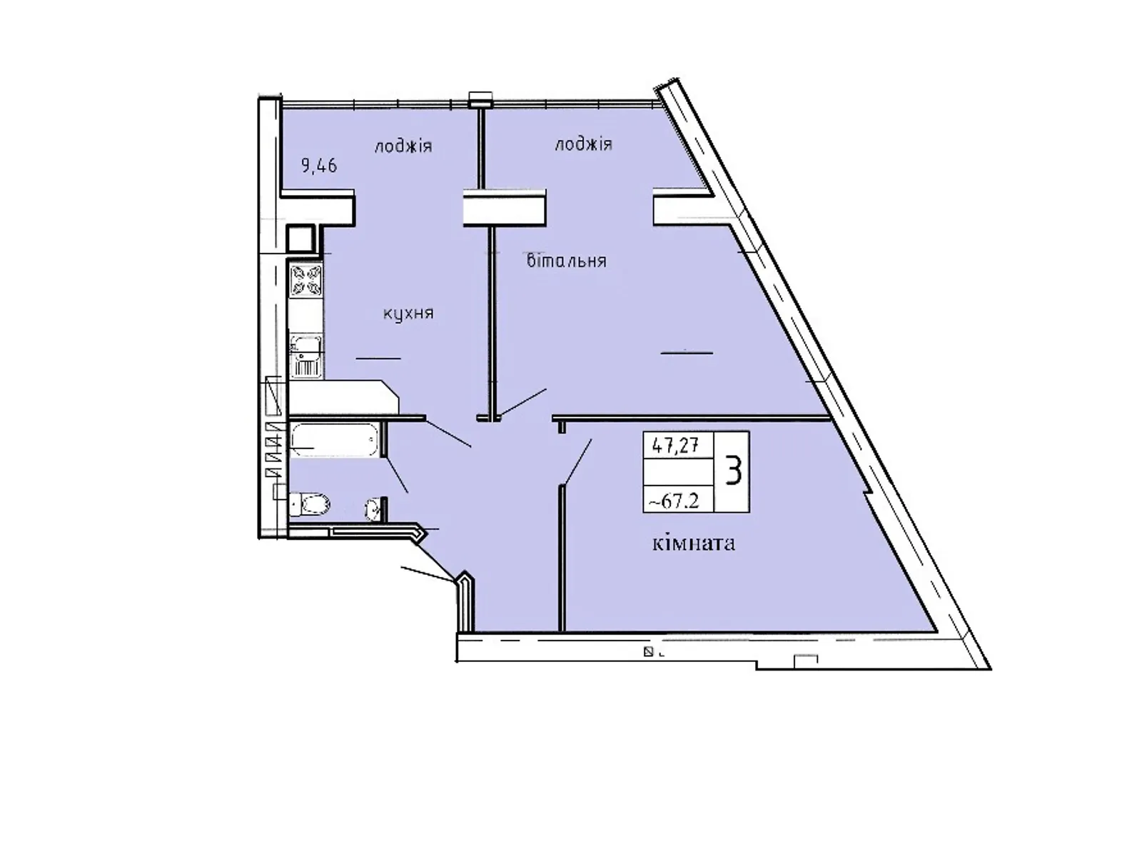 2-комнатная квартира 67.2 кв. м в Тернополе, пер. Садовый