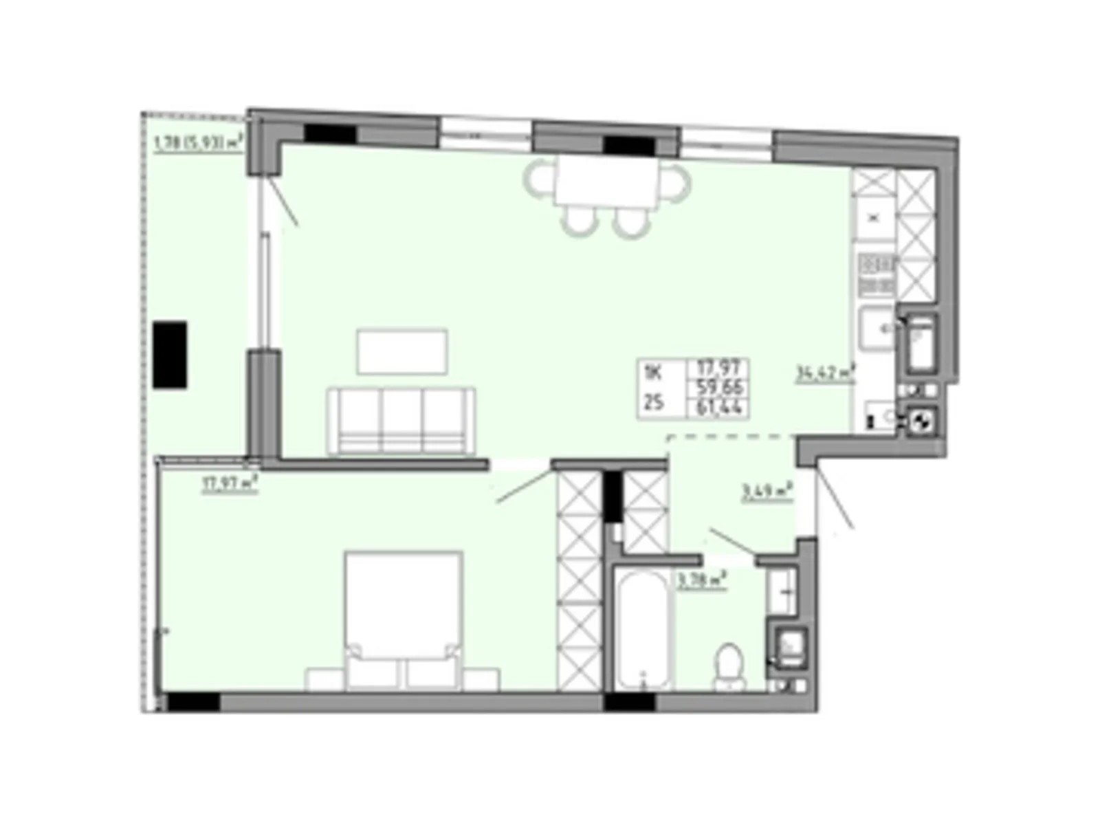 Продается 2-комнатная квартира 61.44 кв. м в Львове, ул. Орлика - фото 1