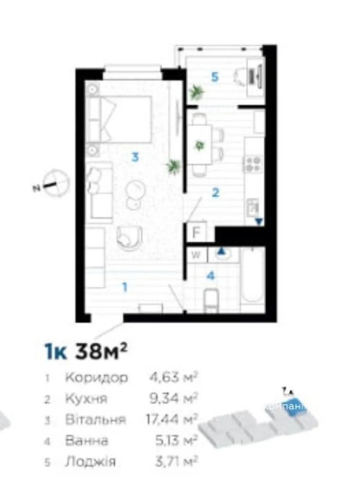 Продається 1-кімнатна квартира 38 кв. м у Івано-Франківську, бул. Південний, 20 - фото 1