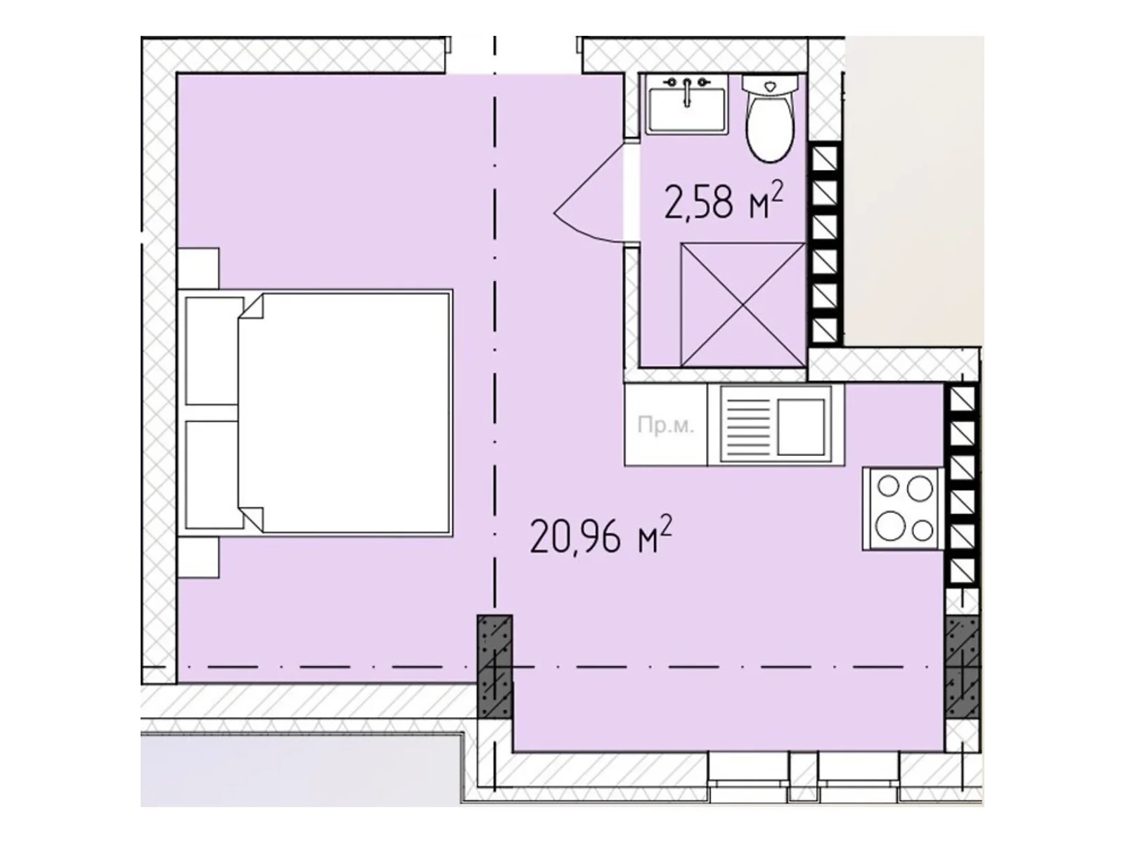 Продается 1-комнатная квартира 20.96 кв. м в Ужгороде, ул. Русская