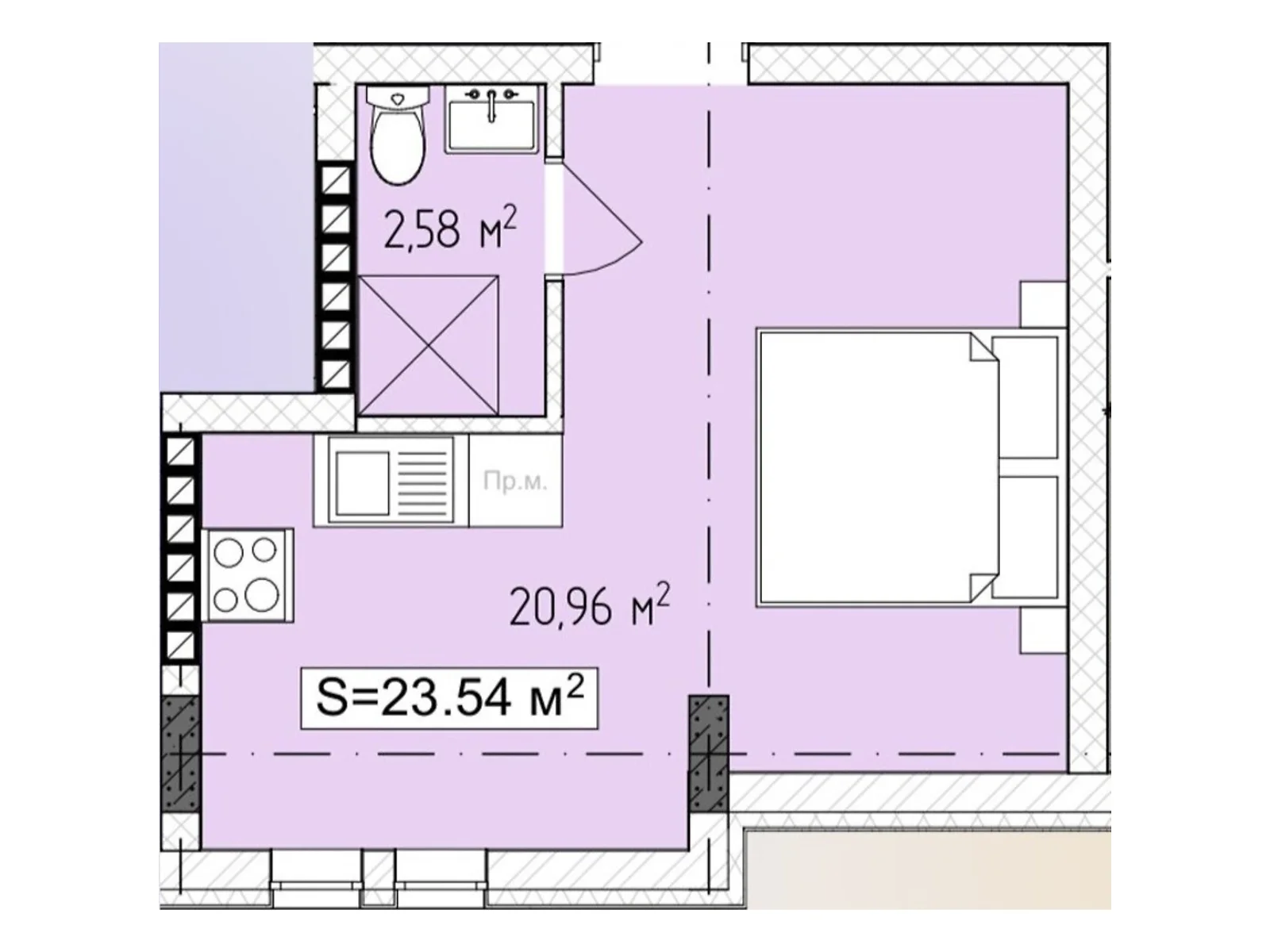 Продается 1-комнатная квартира 23.54 кв. м в Ужгороде, ул. Русская