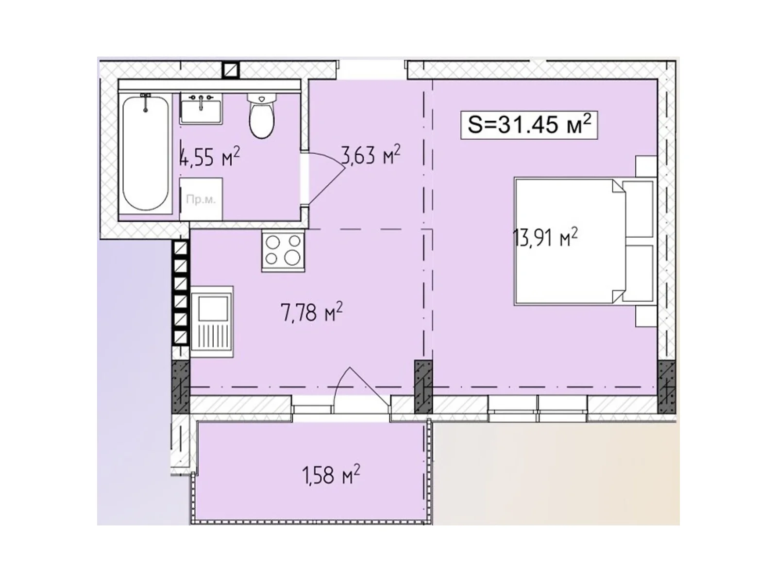 Продается 1-комнатная квартира 31.45 кв. м в Ужгороде, ул. Русская - фото 1