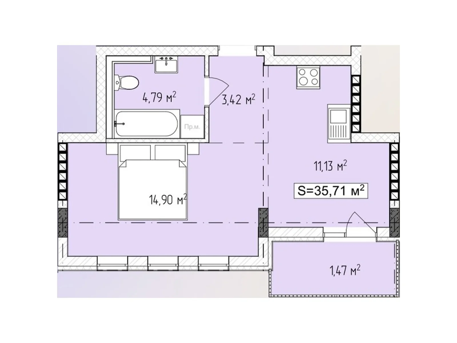 Продается 1-комнатная квартира 35.71 кв. м в Ужгороде, ул. Русская