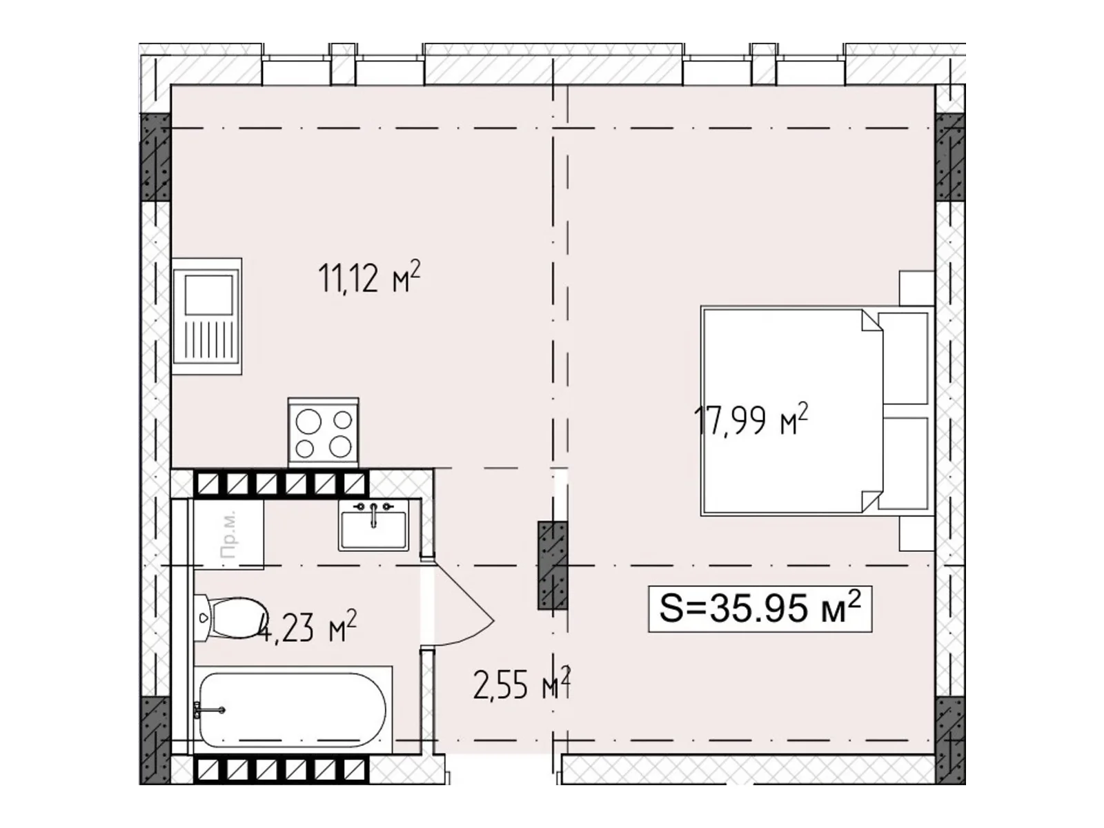 Продається 1-кімнатна квартира 35.95 кв. м у Ужгороді, вул. Руська - фото 1