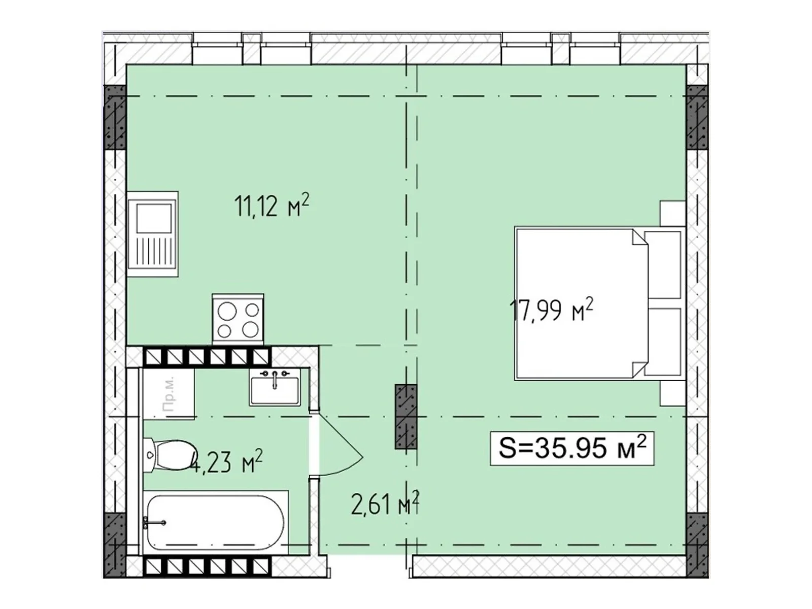 Продается 1-комнатная квартира 35.95 кв. м в Ужгороде, ул. Русская