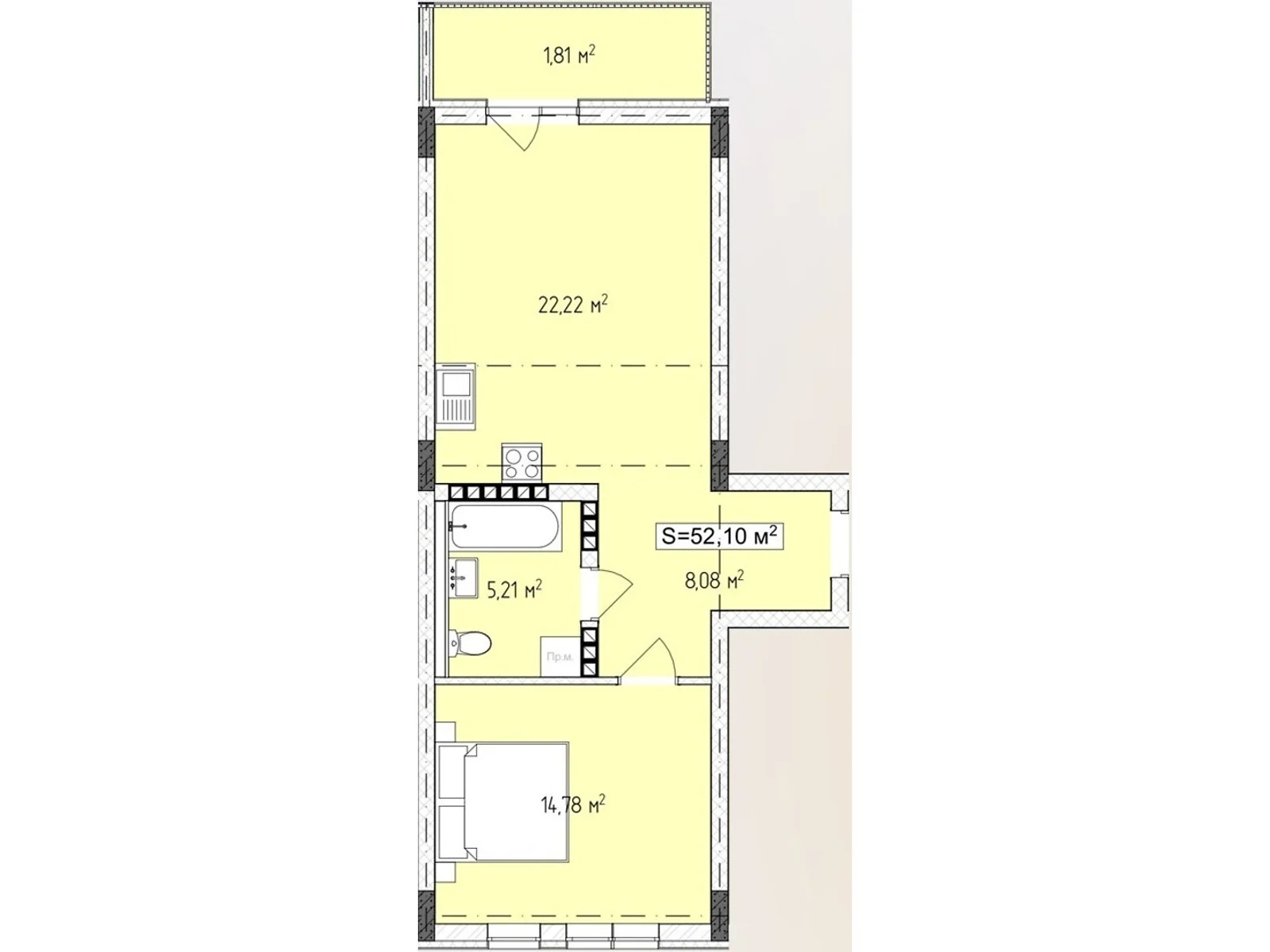 Продается 1-комнатная квартира 52.1 кв. м в Ужгороде, ул. Русская - фото 1