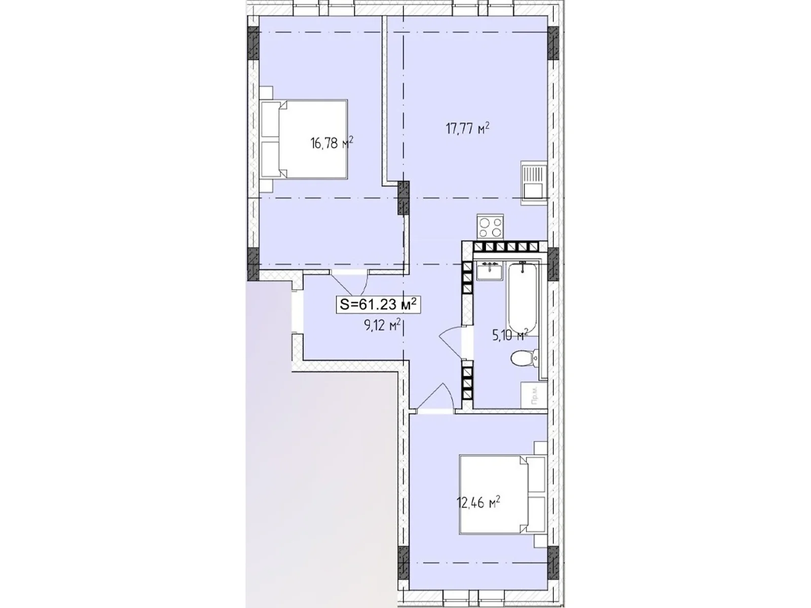 Продається 2-кімнатна квартира 61.23 кв. м у Ужгороді, вул. Руська - фото 1