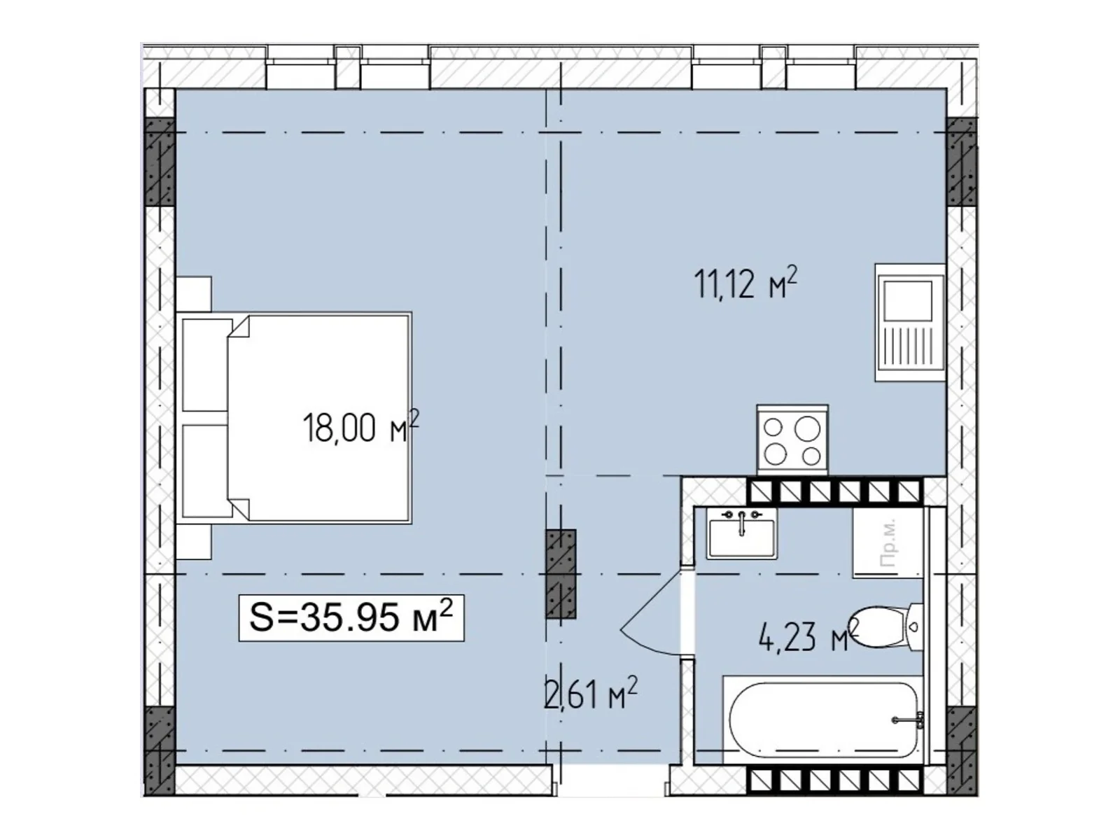 Продается 1-комнатная квартира 35.95 кв. м в Ужгороде, ул. Русская - фото 1