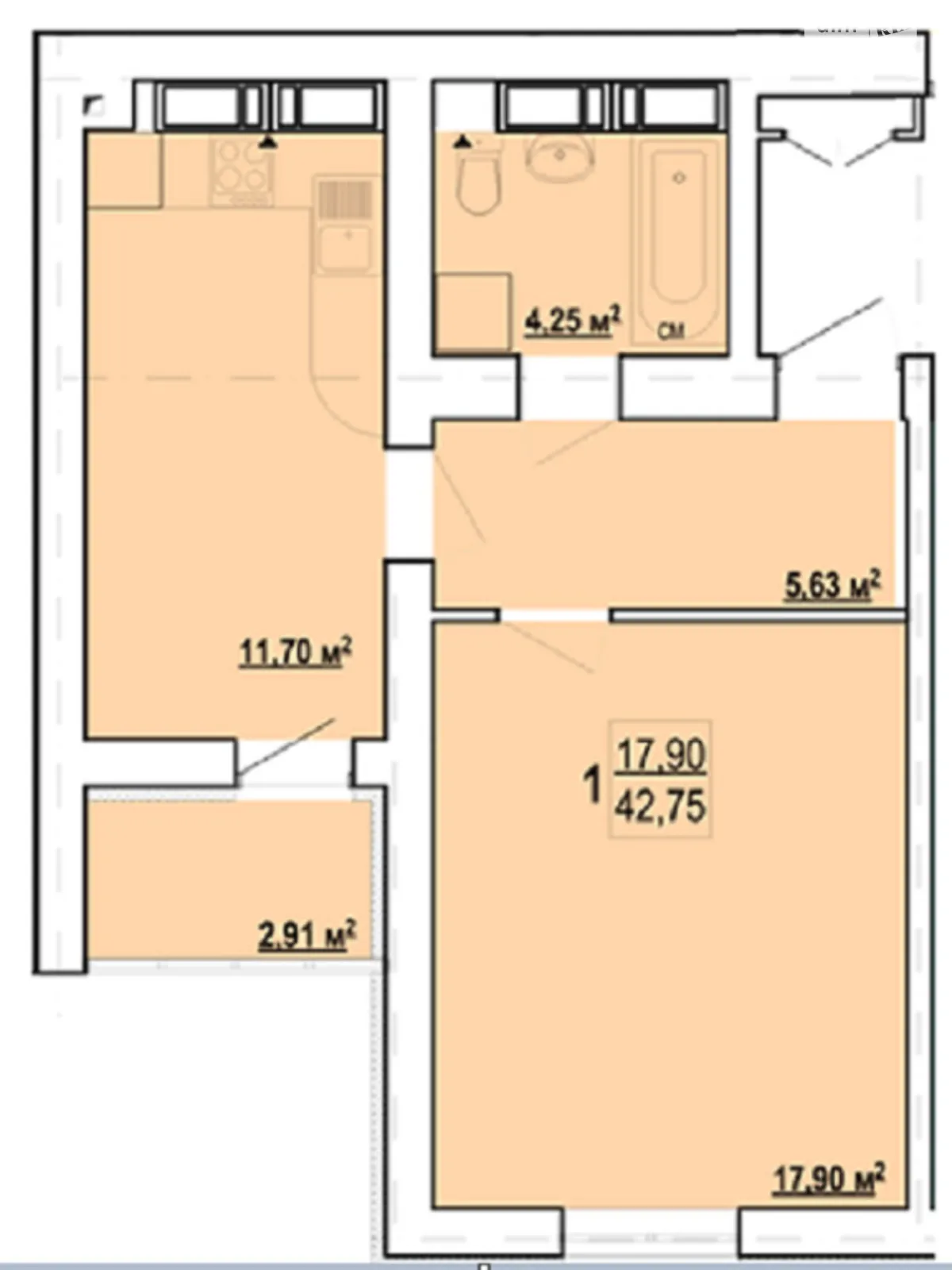 Продается 1-комнатная квартира 42.75 кв. м в Харькове, ул. Борткевича, 15 - фото 1