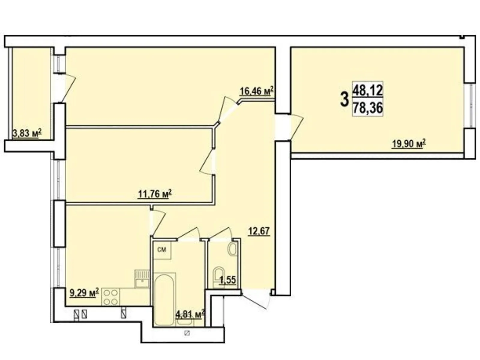 Продается 3-комнатная квартира 78.36 кв. м в Харькове, ул. Мира, 3 - фото 1