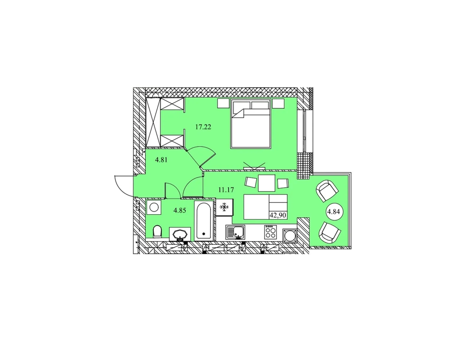 1-комнатная квартира 43 кв. м в Тернополе, цена: 851400 грн