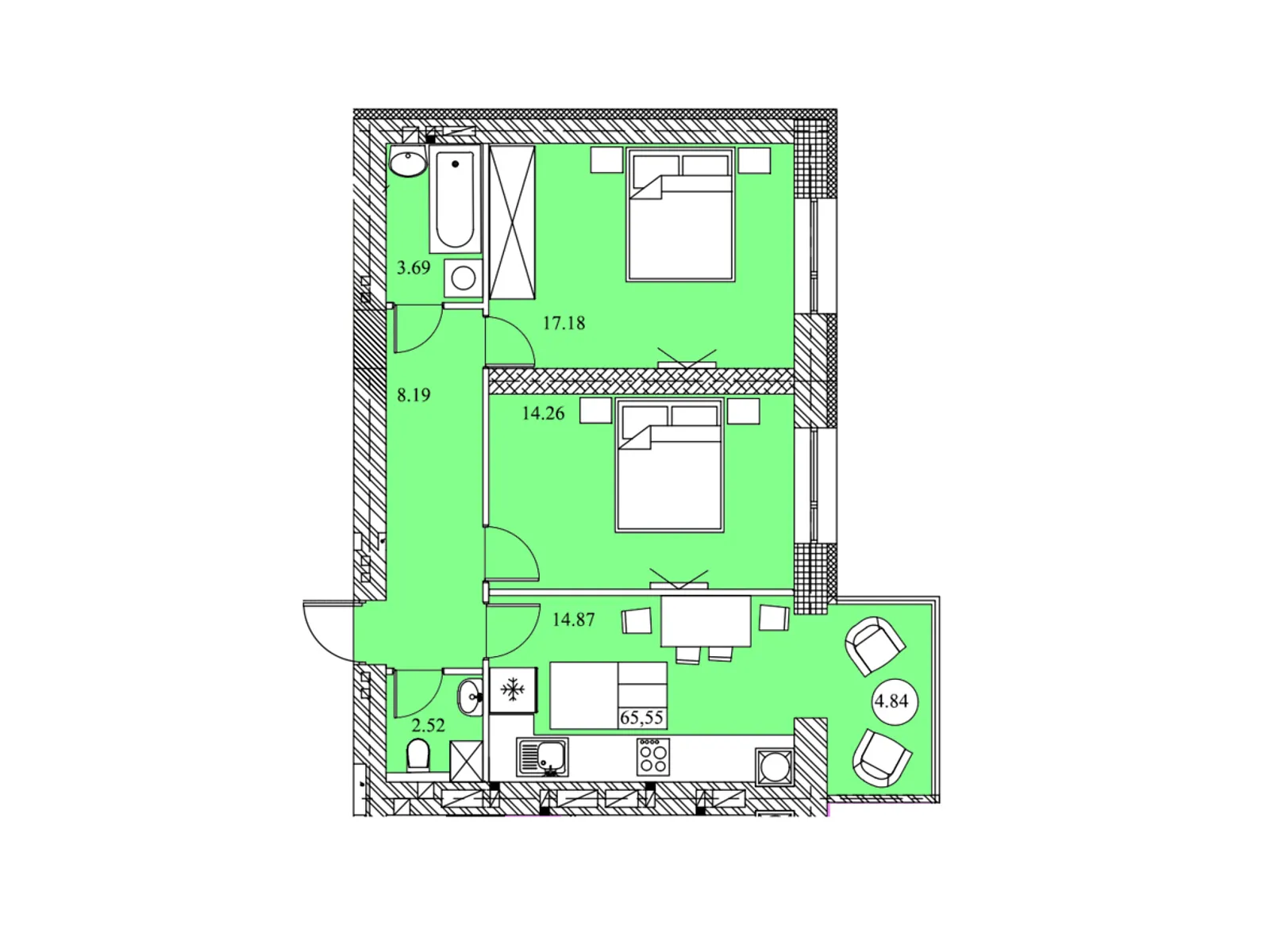 2-комнатная квартира 65 кв. м в Тернополе, цена: 1287000 грн - фото 1