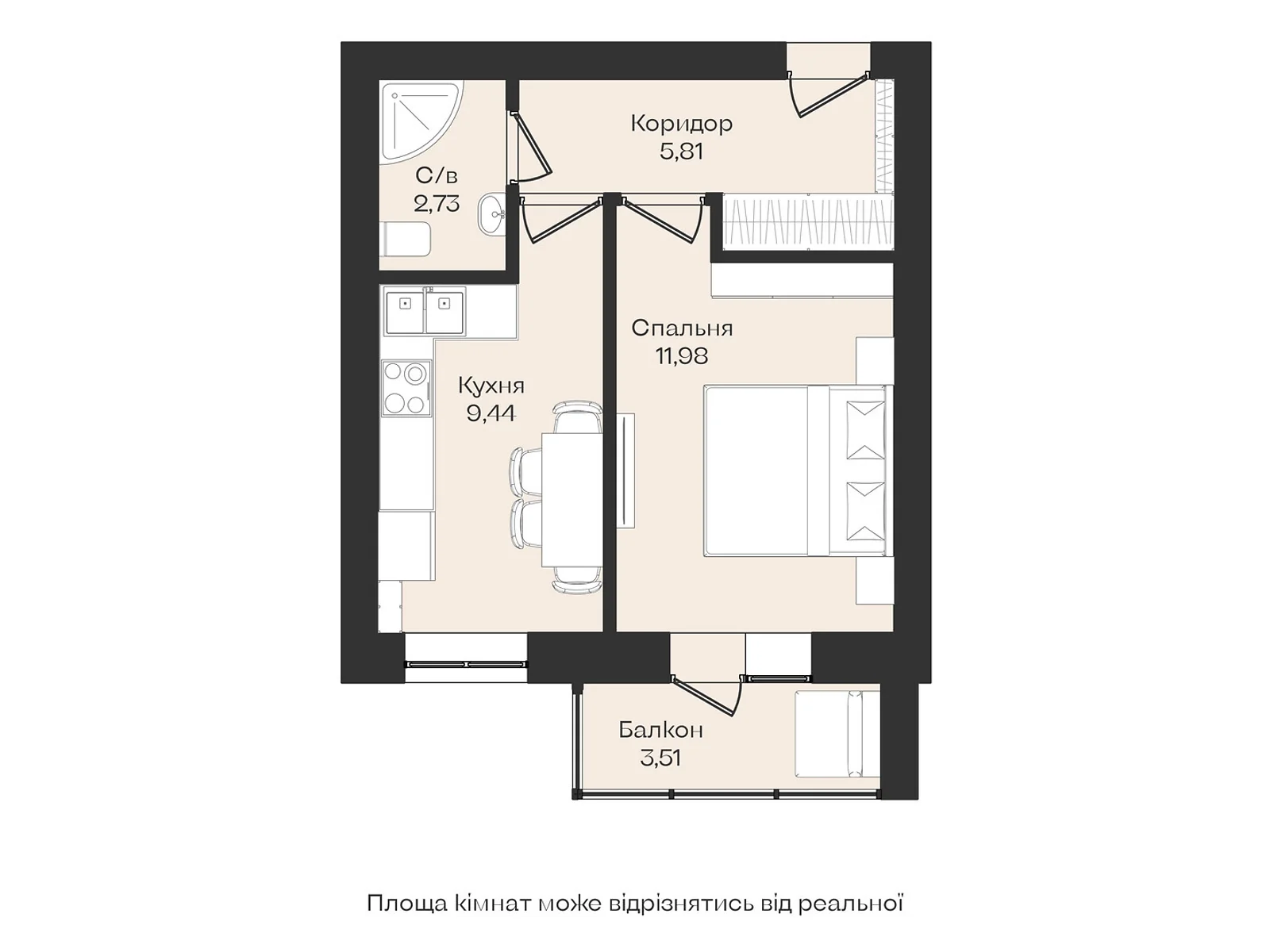 Продается 1-комнатная квартира 35.1 кв. м в Днепре, ул. Мольера