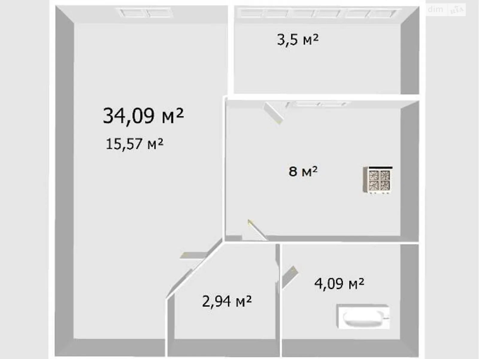 Продается 1-комнатная квартира 34.09 кв. м в Виннице, ул. Одесская, 4