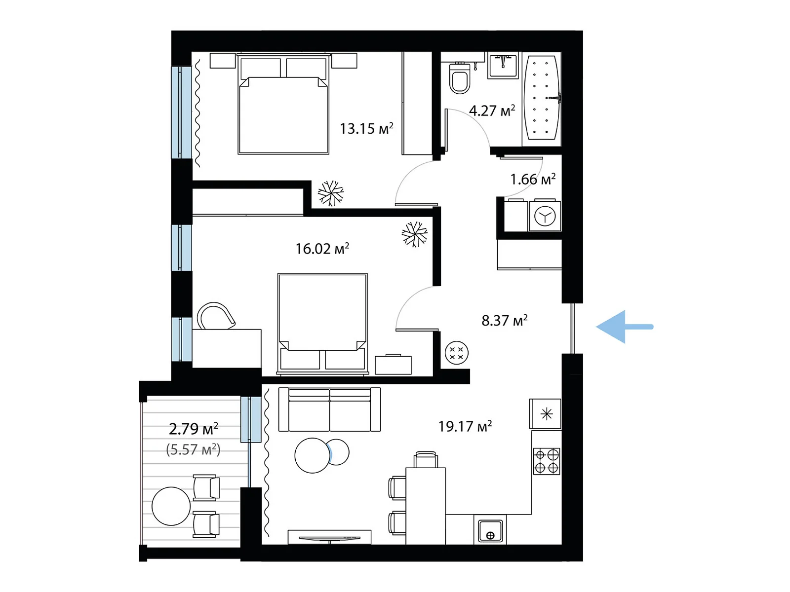 Продается 2-комнатная квартира 65.43 кв. м в Тячеве, ул. Олега Куцина, 30