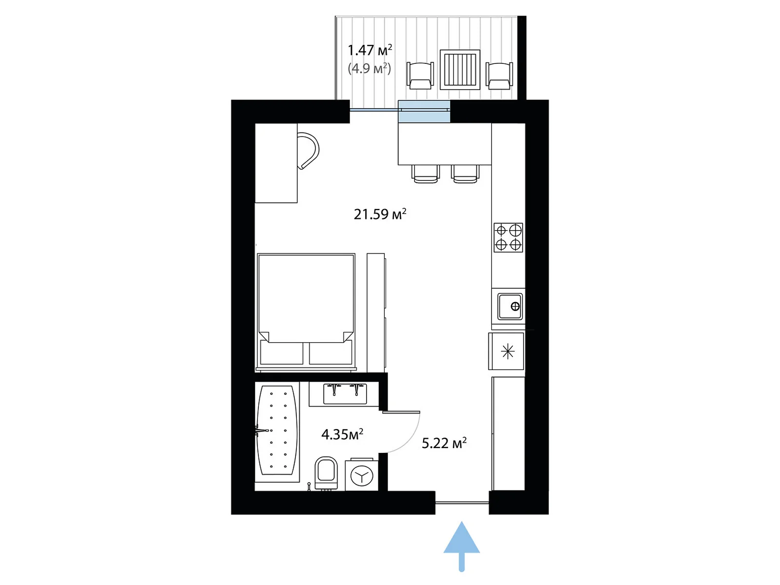 Продается 1-комнатная квартира 32.63 кв. м в Тячеве, ул. Олега Куцина, 30 - фото 1