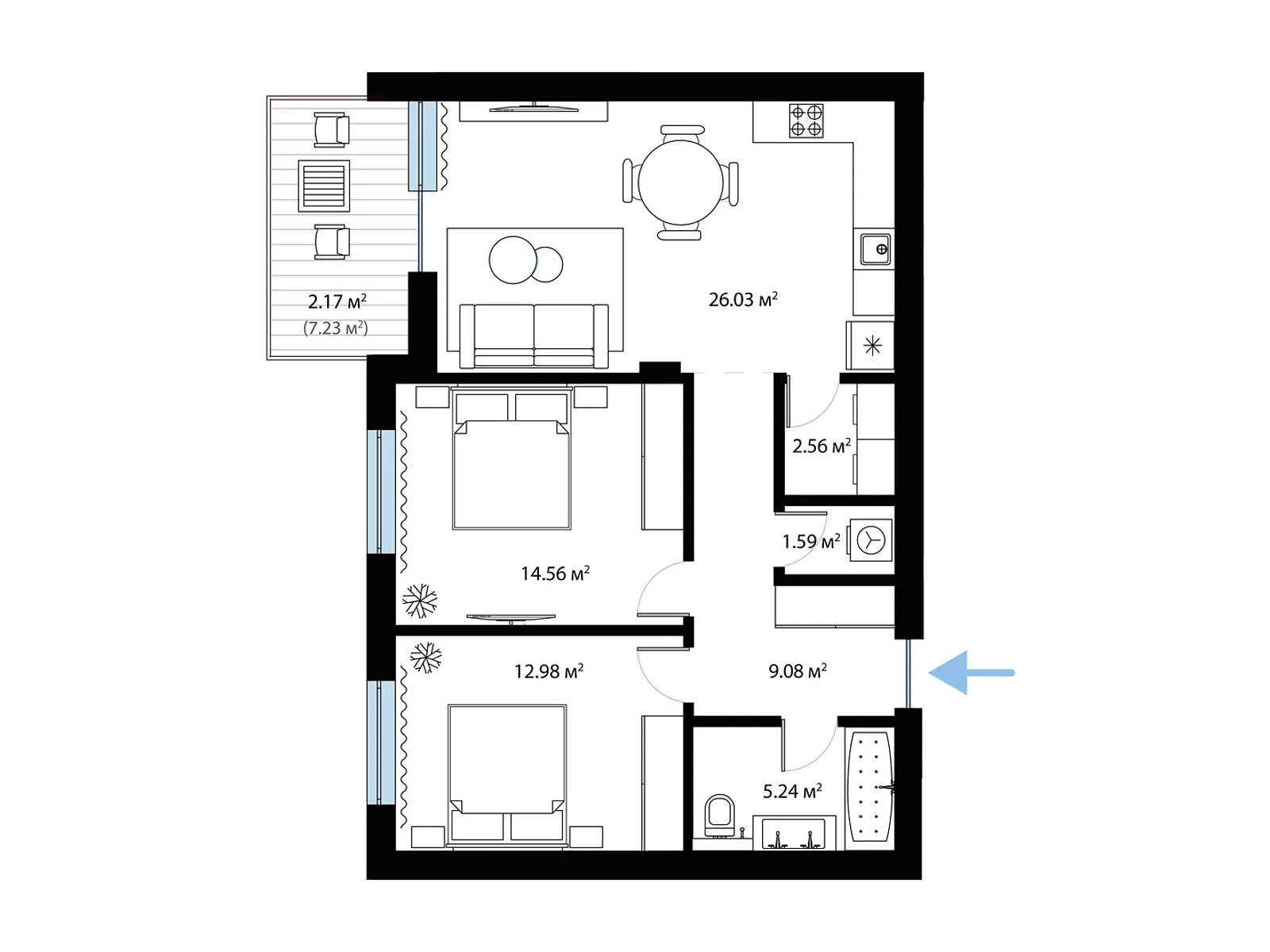 Продается 2-комнатная квартира 74.21 кв. м в Тячеве, цена: 90907 $