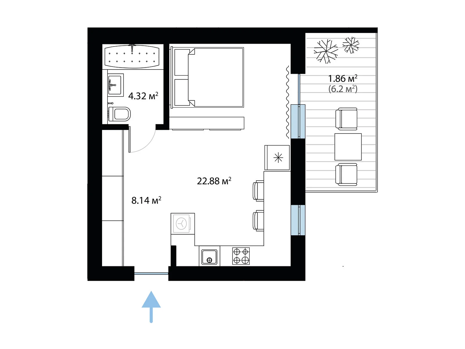 Продается 1-комнатная квартира 37.28 кв. м в Тячеве, цена: 45668 $ - фото 1