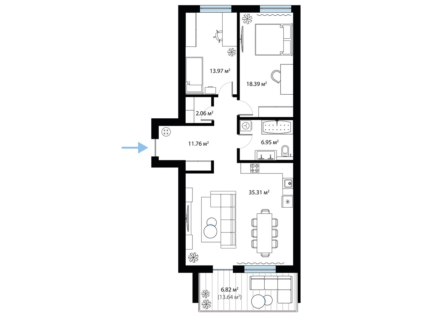 Продается 2-комнатная квартира 95.26 кв. м в Тячеве, ул. Олега Куцина, 30 - фото 1