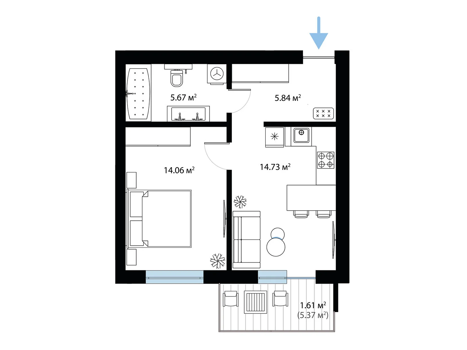 Продается 1-комнатная квартира 41.91 кв. м в Тячеве, цена: 49873 $