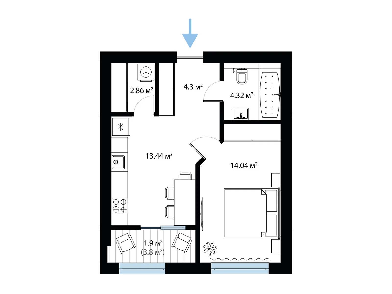 Продается 1-комнатная квартира 40.86 кв. м в Тячеве, ул. Олега Куцина, 30 - фото 1