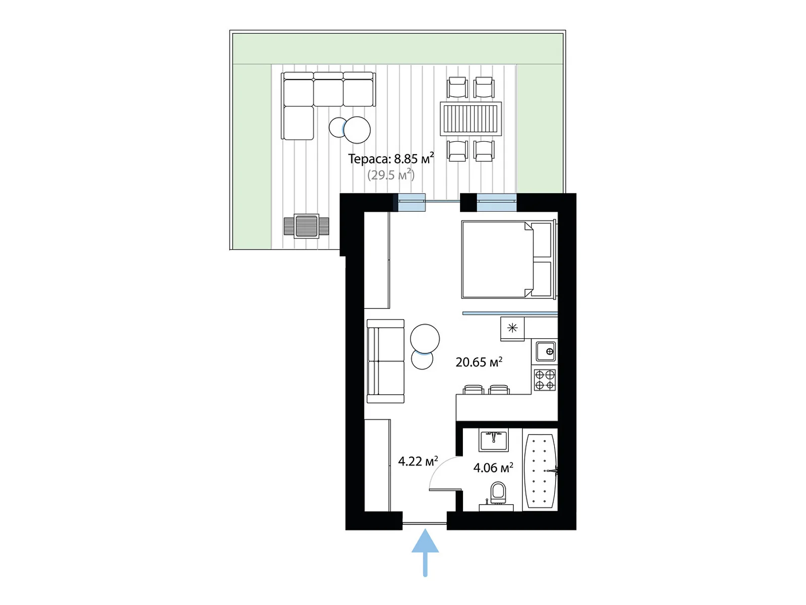 Продается 1-комнатная квартира 37.78 кв. м в Тячеве, ул. Олега Куцина, 30 - фото 1