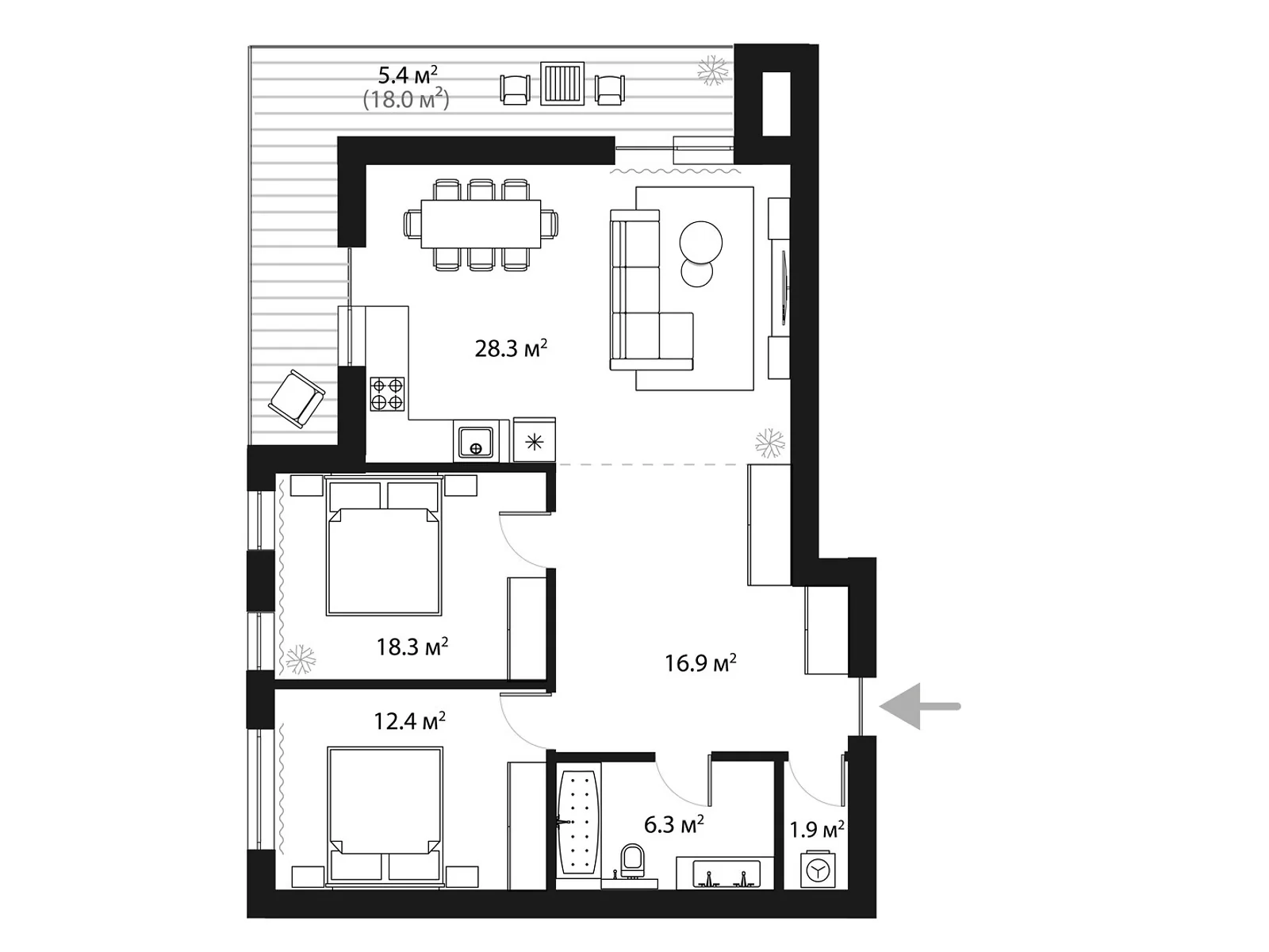 Продається 2-кімнатна квартира 89.5 кв. м у Тячеві, вул. Олега Куцина, 30 - фото 1