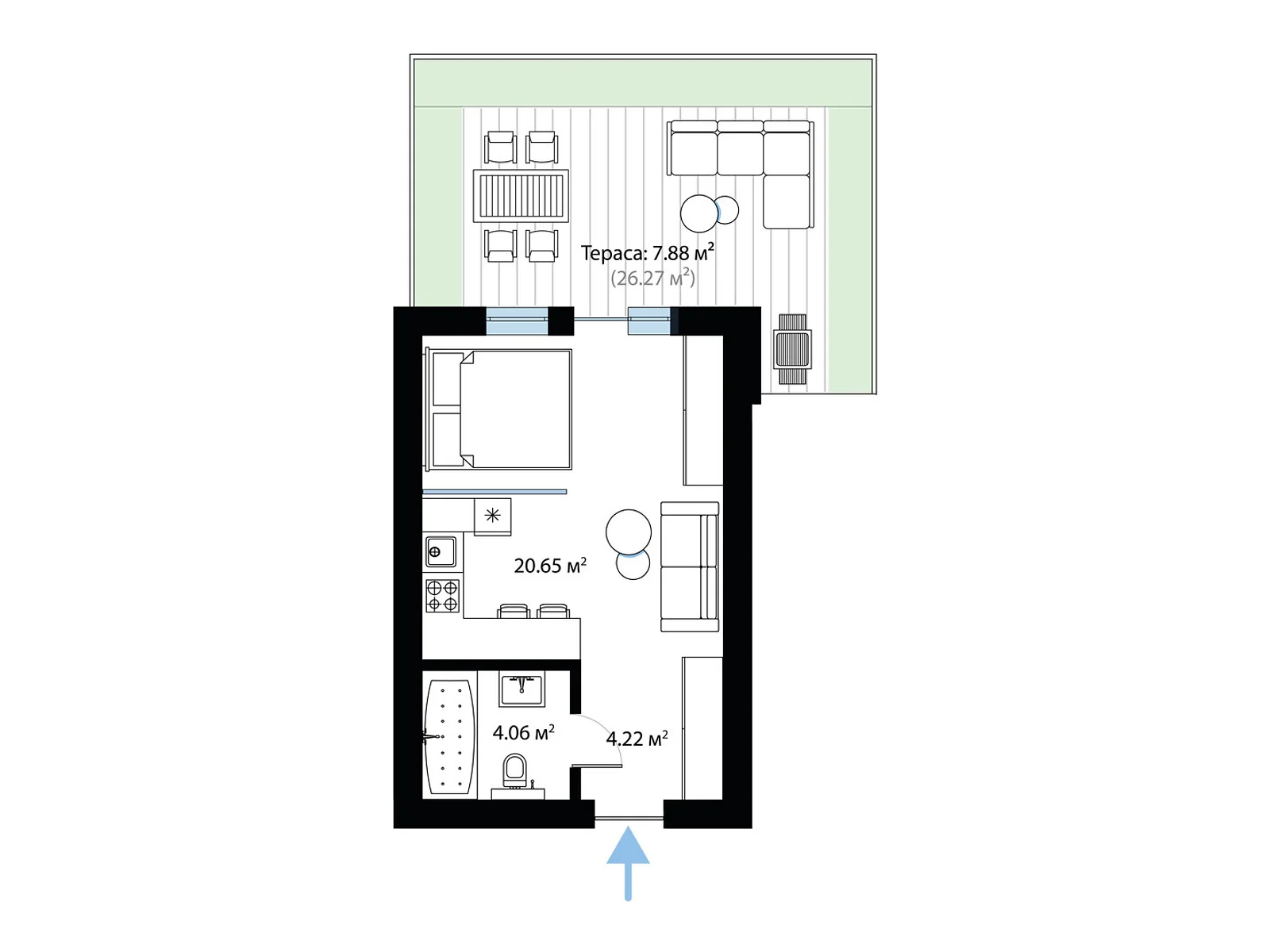 Продается 1-комнатная квартира 36.81 кв. м в Тячеве, ул. Олега Куцина, 30 - фото 1