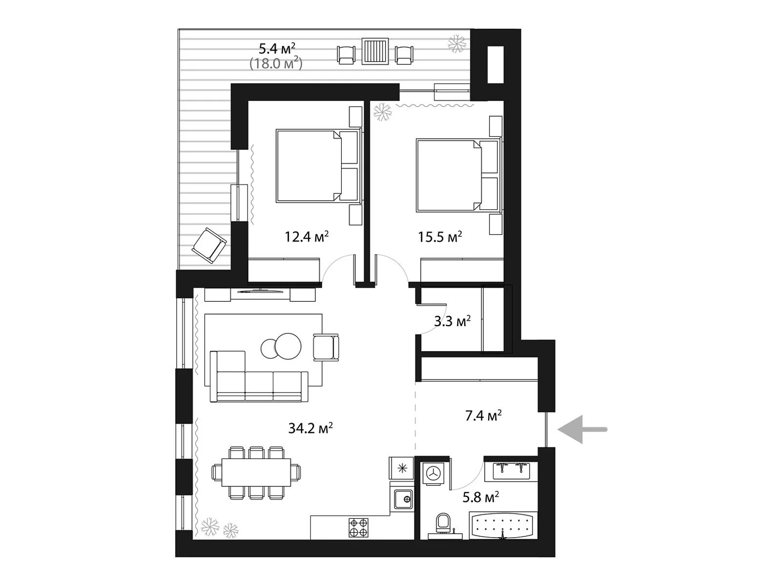 Продается 2-комнатная квартира 84 кв. м в Тячеве, цена: 105840 $