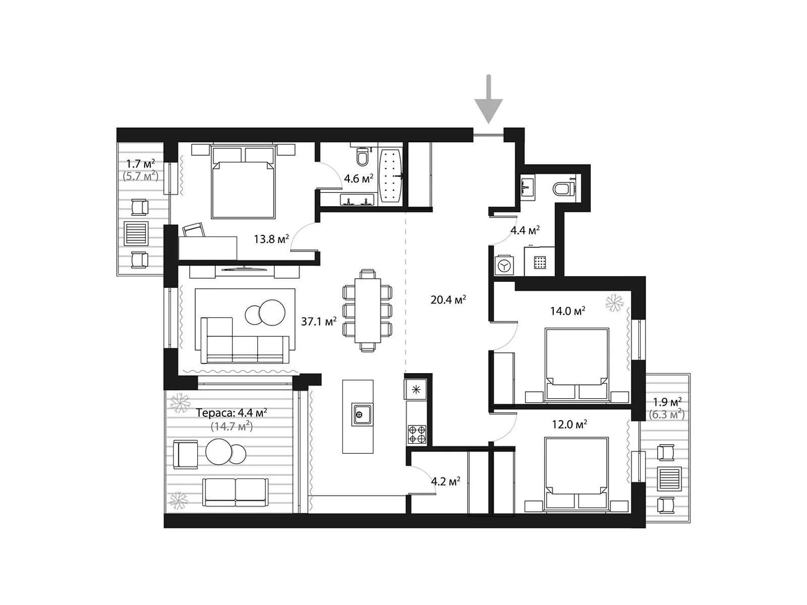 Продается 3-комнатная квартира 118.5 кв. м в Тячеве, ул. Олега Куцина, 30