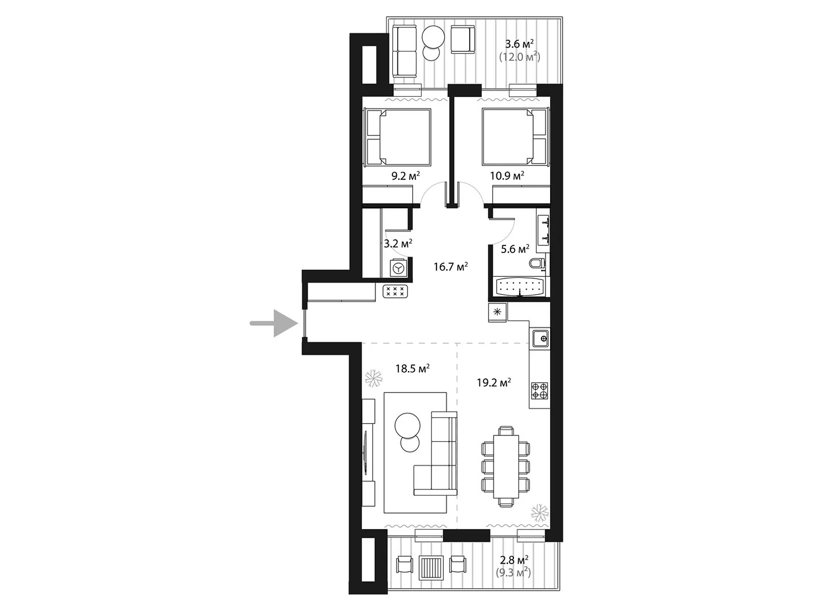 Продається 2-кімнатна квартира 92.4 кв. м у Тячеві, вул. Олега Куцина, 30