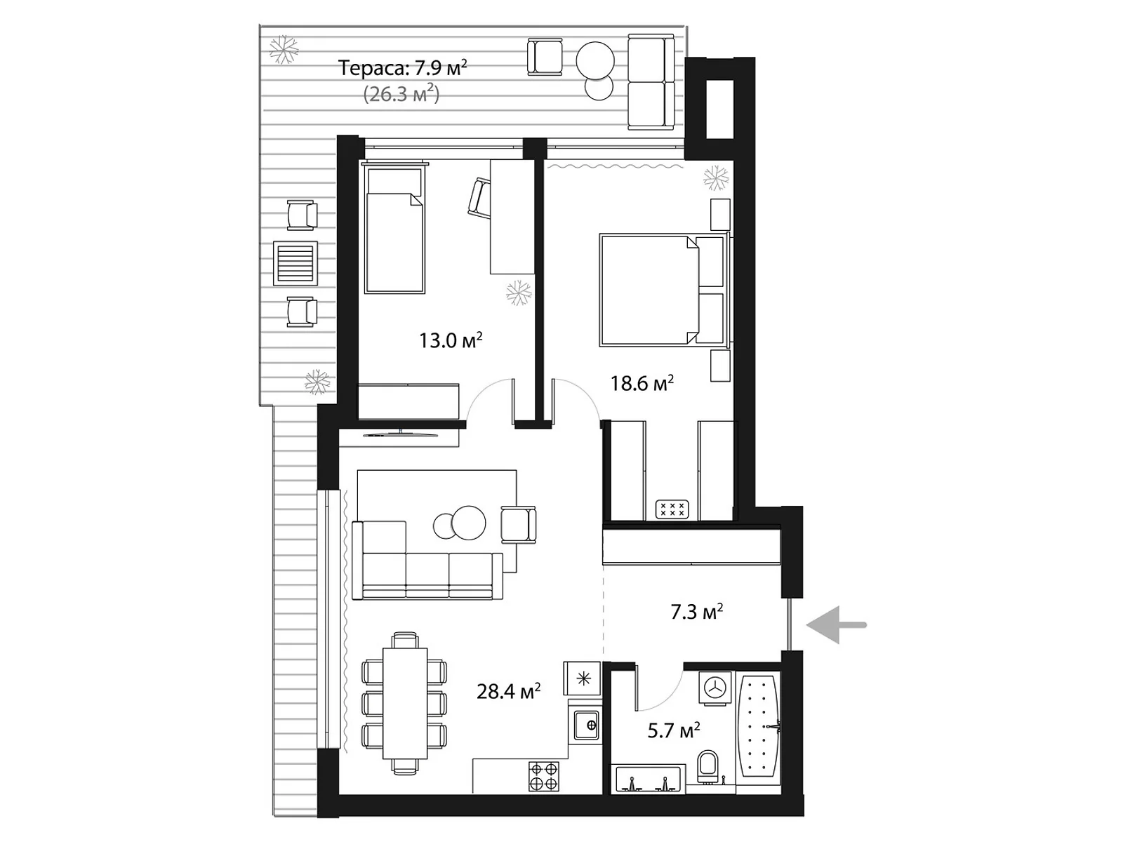 Продается 2-комнатная квартира 80.9 кв. м в Тячеве, цена: 103552 $