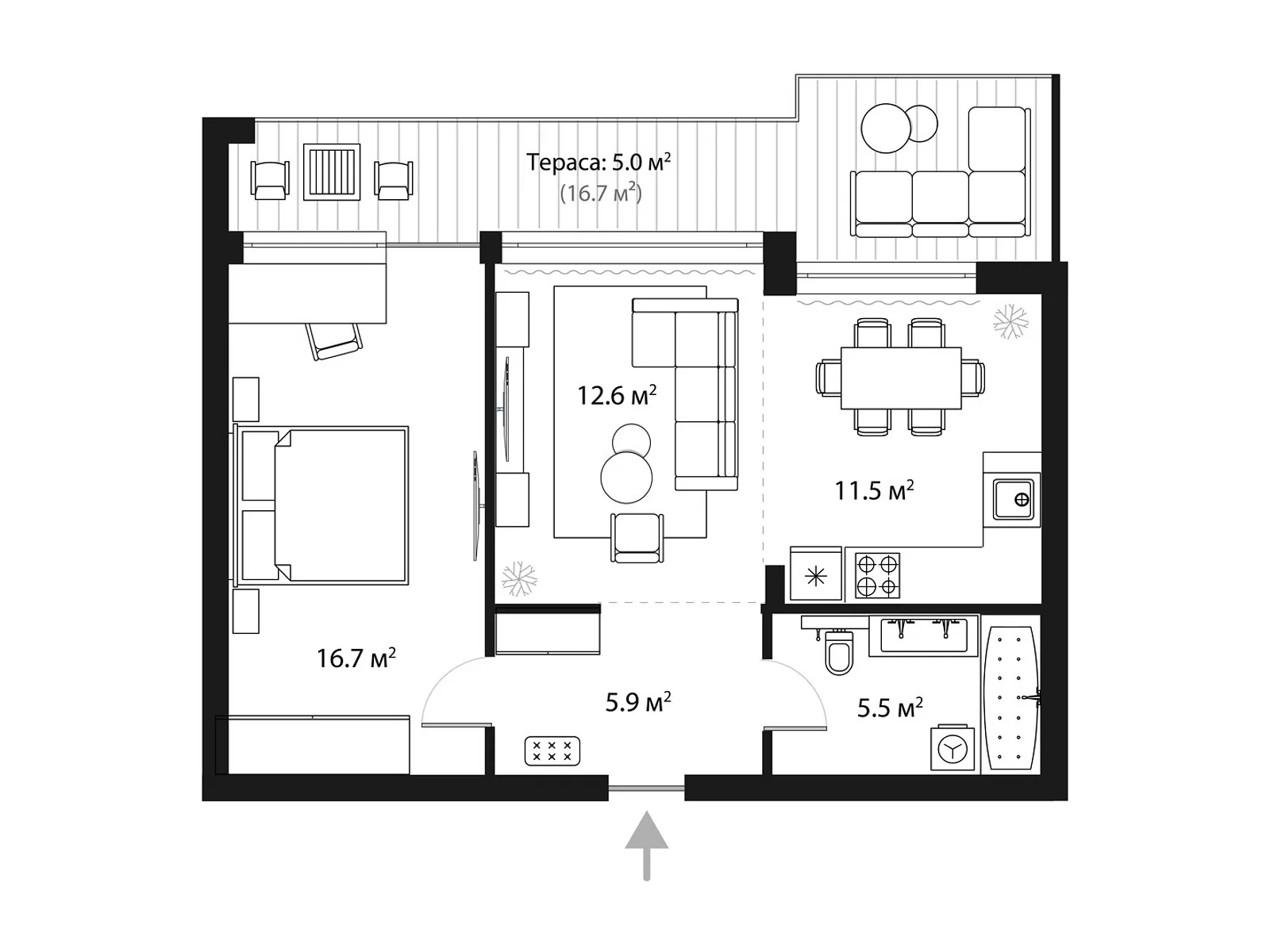 Продается 1-комнатная квартира 57.2 кв. м в Тячеве, ул. Олега Куцина, 30 - фото 1