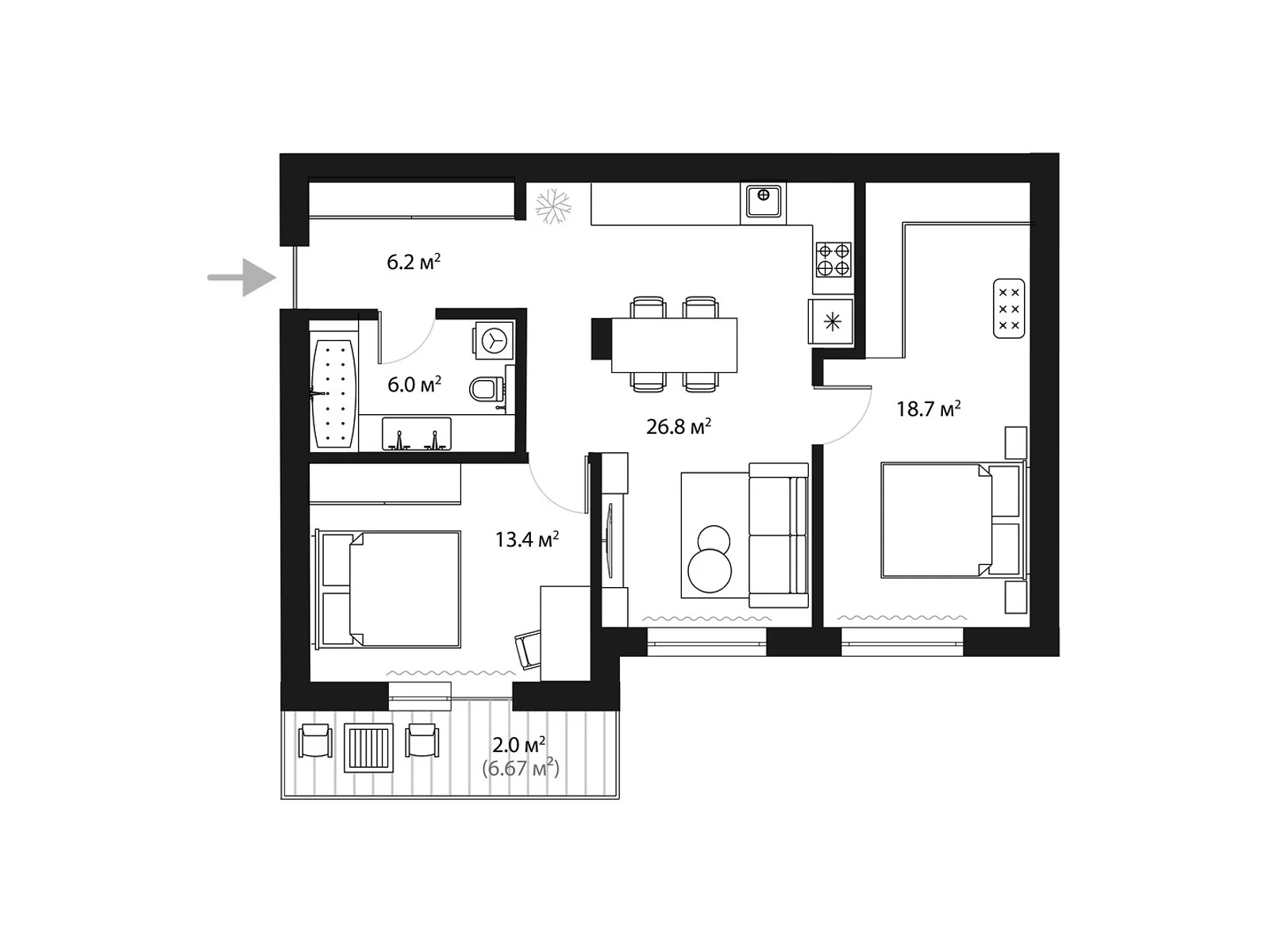 Продается 2-комнатная квартира 73.1 кв. м в Тячеве, цена: 95030 $