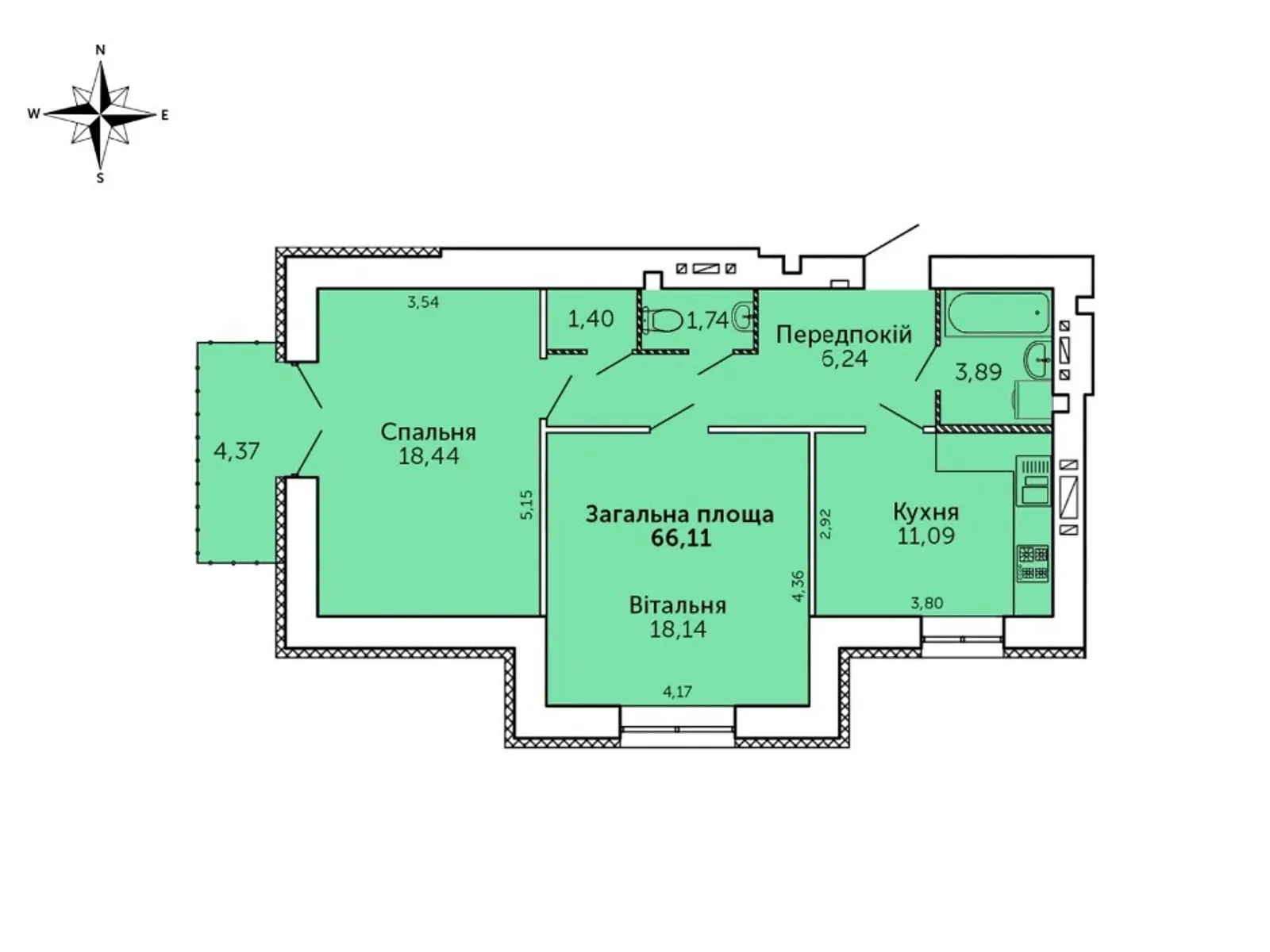 Продается 2-комнатная квартира 66 кв. м в Николаеве, ул. Леваневцев, 30/3