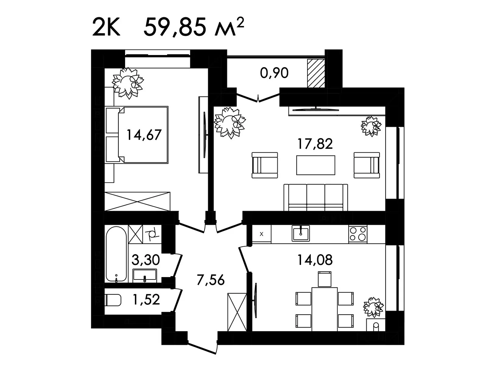 Продається 2-кімнатна квартира 59.85 кв. м у Кам’янці-Подільському, вул. Івана Виговського(Матросова), 4 - фото 1