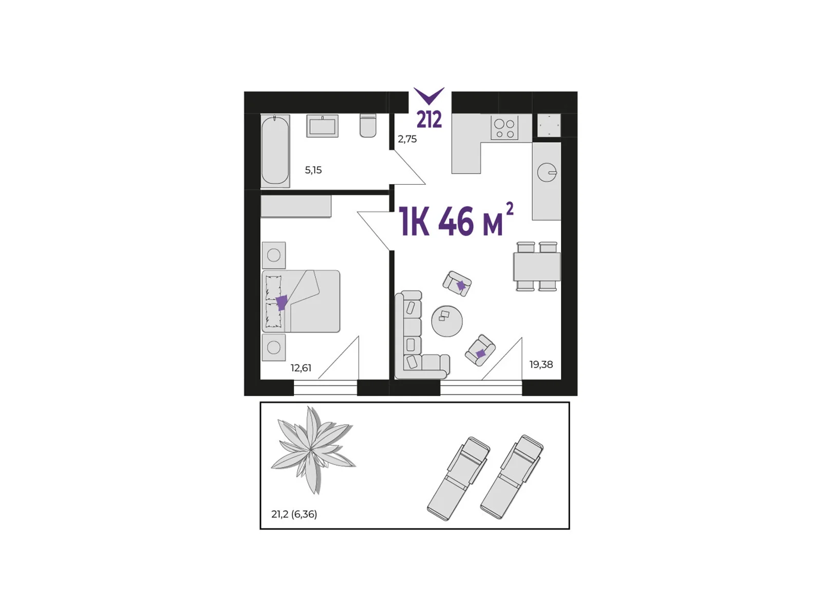 Продається 1-кімнатна квартира 46 кв. м у Вовчинцю, цена: 35420 $