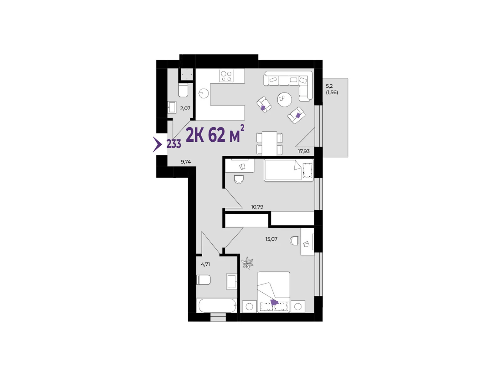 Продається 2-кімнатна квартира 62 кв. м у Вовчинцю, цена: 47740 $