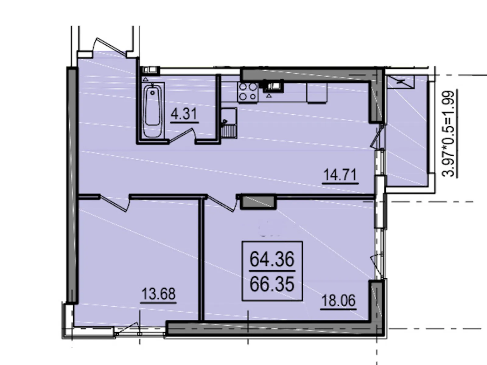 Продається 2-кімнатна квартира 66.34 кв. м у Одесі, цена: 53735 $