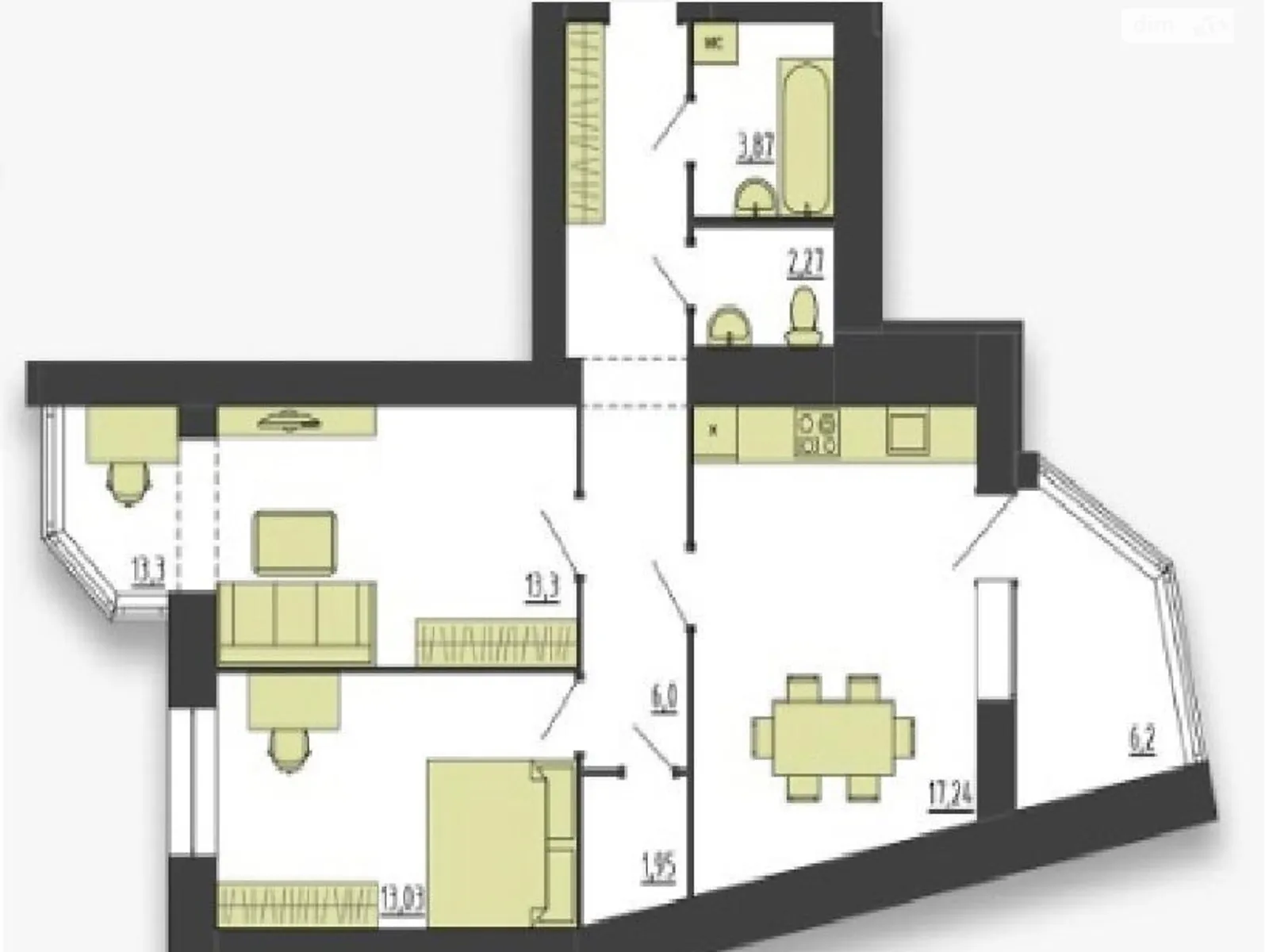 Продается 2-комнатная квартира 74 кв. м в Хмельницком, цена: 54400 $