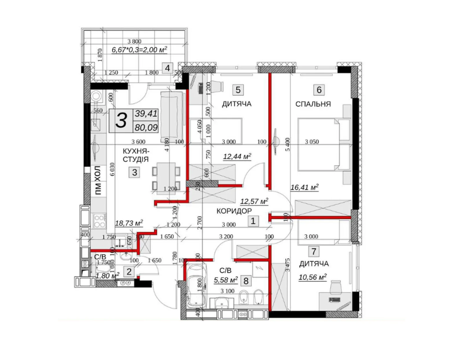 Продается 3-комнатная квартира 80.09 кв. м в Каменце-Подольском, цена: 50826 $ - фото 1