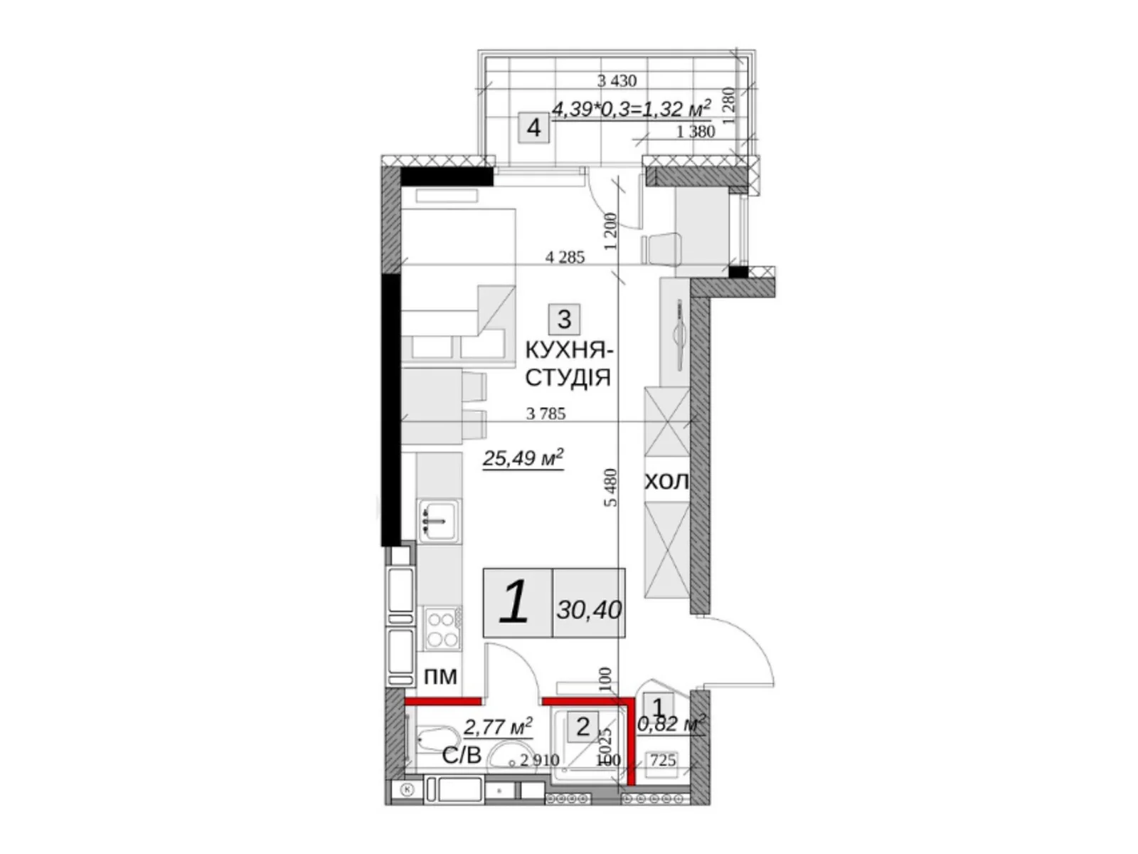 Продается 1-комнатная квартира 30.4 кв. м в Каменце-Подольском - фото 1