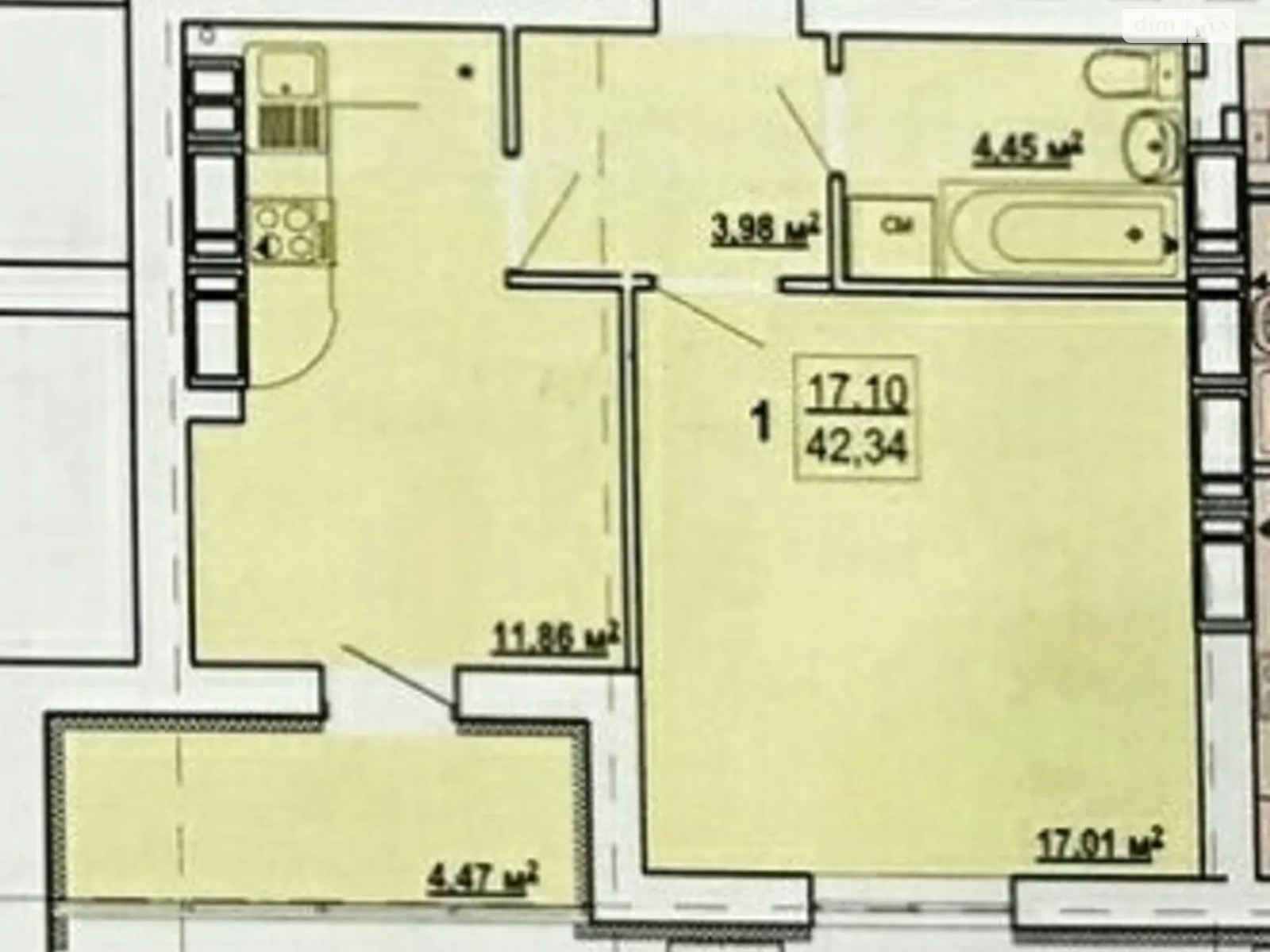 Продается 1-комнатная квартира 42 кв. м в Харькове, цена: 17000 $