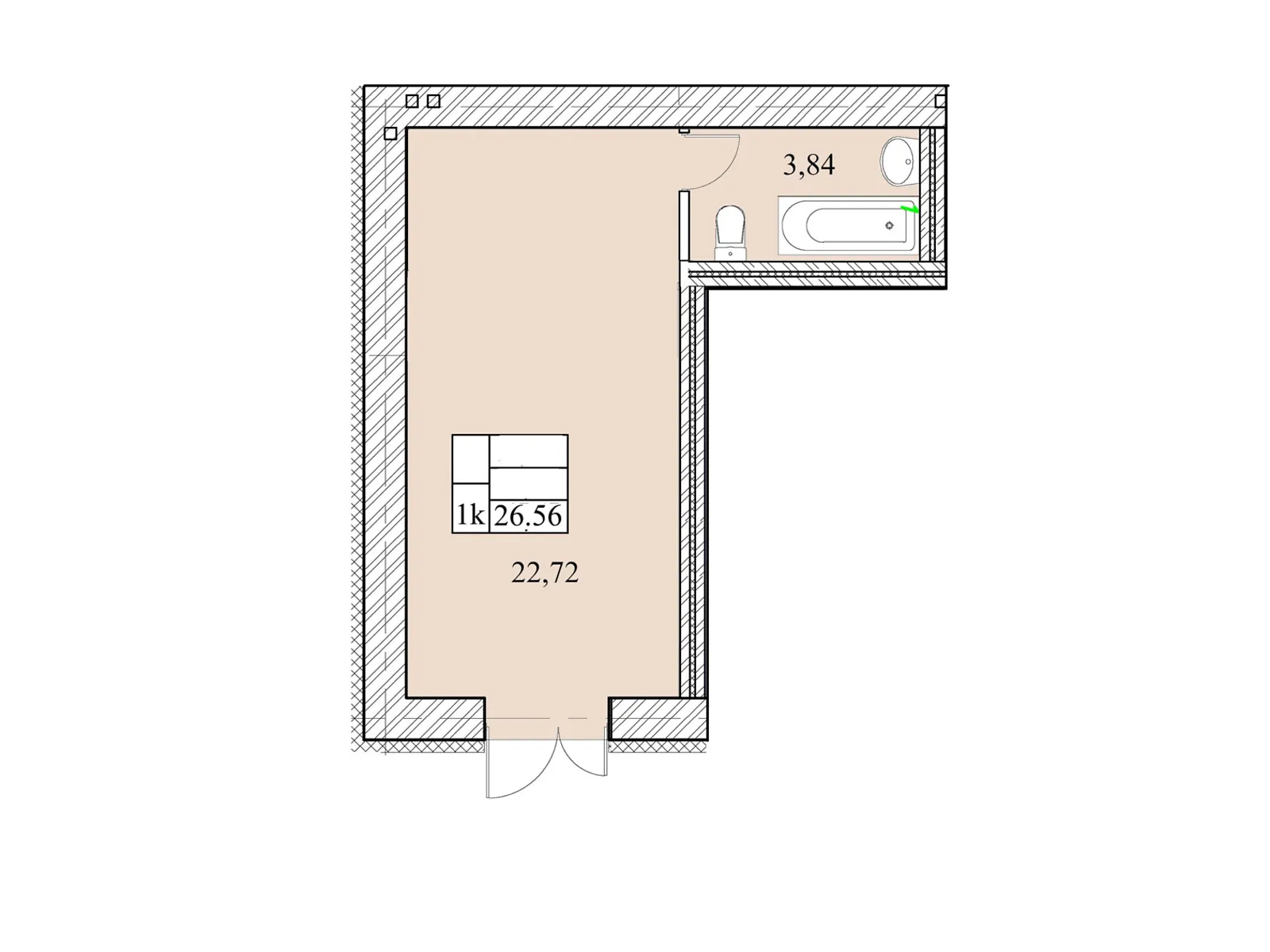 1-кімнатна квартира 27 кв. м у Тернополі, цена: 15000 $